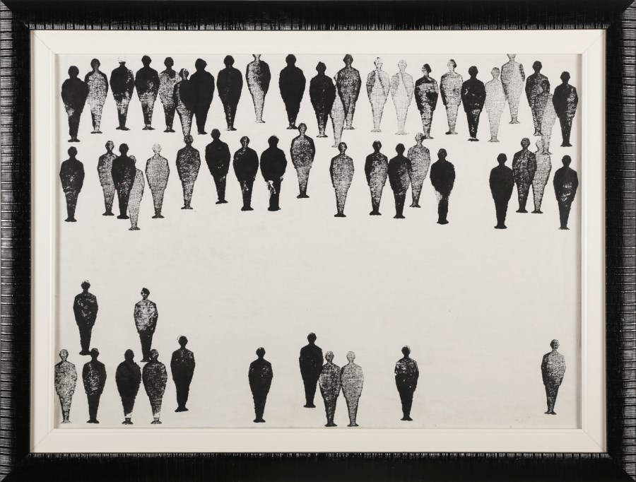 Renato Mambor, Uomini timbro (1963; tecnica mista su tela, 70 x 50 cm; Collezione privata) Renato Mambor, Uomini timbro (1963; tecnica mista su tela, 70 x 50 cm; Collezione privata)