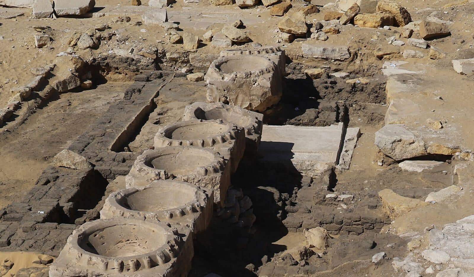 Egypt, remains of a building unearthed. Possibly one of the solar temples of the 5th Dynasty 