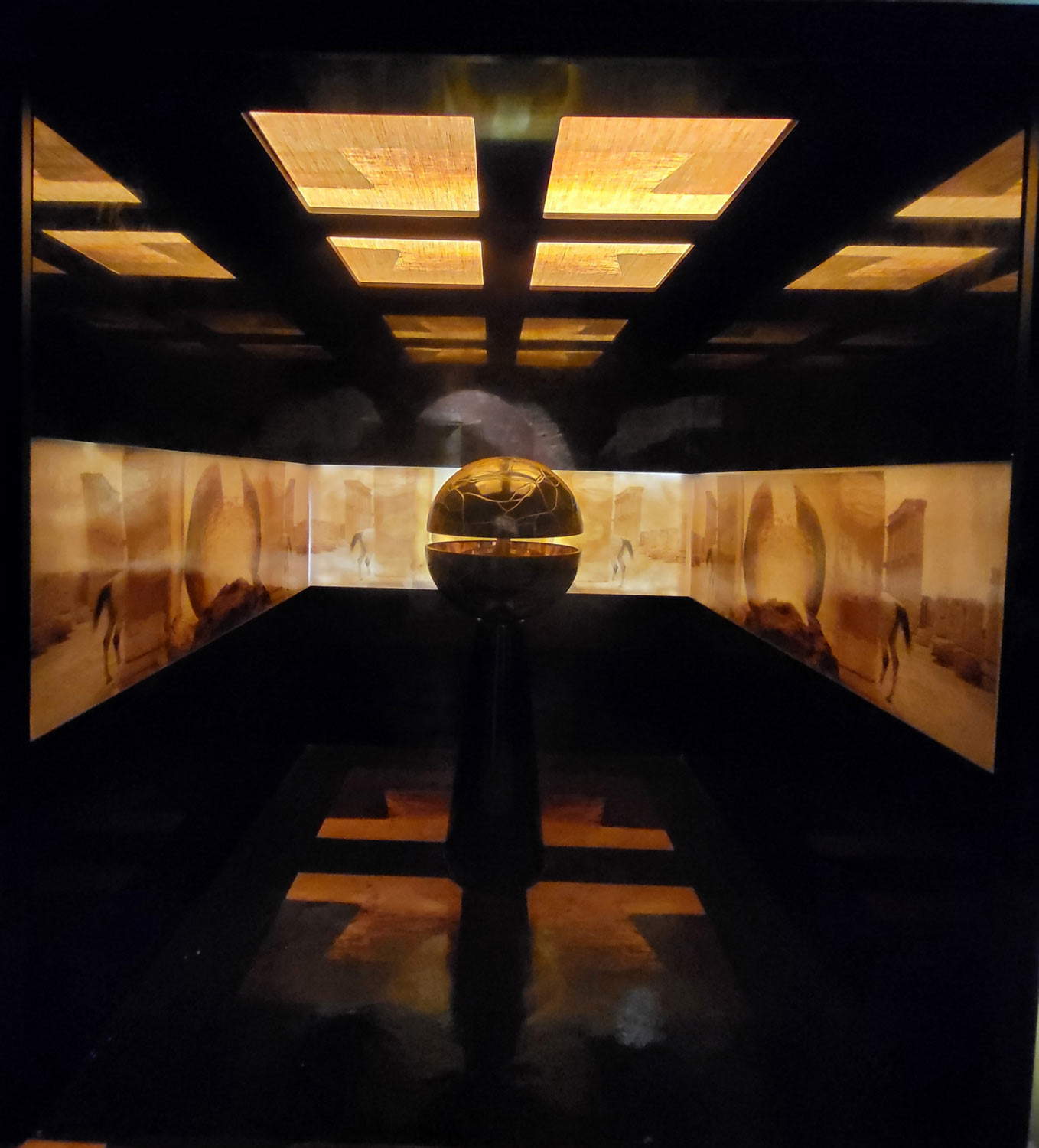 Rosa Mundi, 3333 A.D. (2022; black marble from Belgium, stone, brass, wood, glass and recycled plastic, natural and organic pigments, 222 x 192 x 192 x 204 cm) Rosa Mundi, 3333 A.D. (2022; black marble from Belgium, stone, brass, wood, glass and recycled plastic, natural and organic pigments, 222 x 192 x 192 x 204 cm)