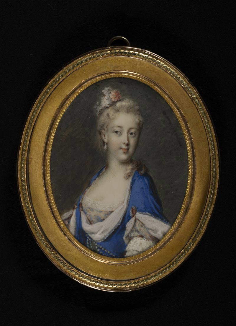 Rosalba Carriera, Porträt der Prinzessin Grimaldi (um 1720; Aquarell und Gouache auf Elfenbein, 6 x 5,4 cm; London, Privatsammlung)