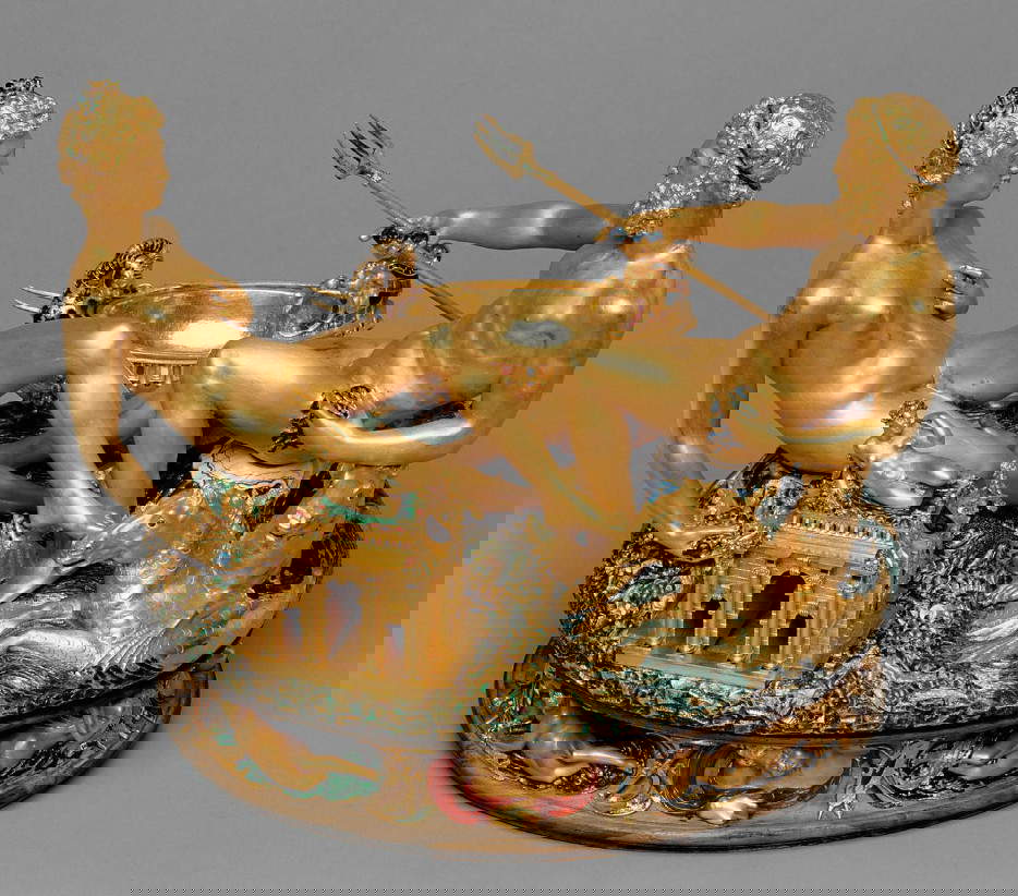 Benvenuto Cellini, Saliera di Francesco I (1540-1543; oro, smalto, ebano, avorio; 28,5 x 21,5 x 26,3 cm; Vienna, Kunsthistorisches Museum)