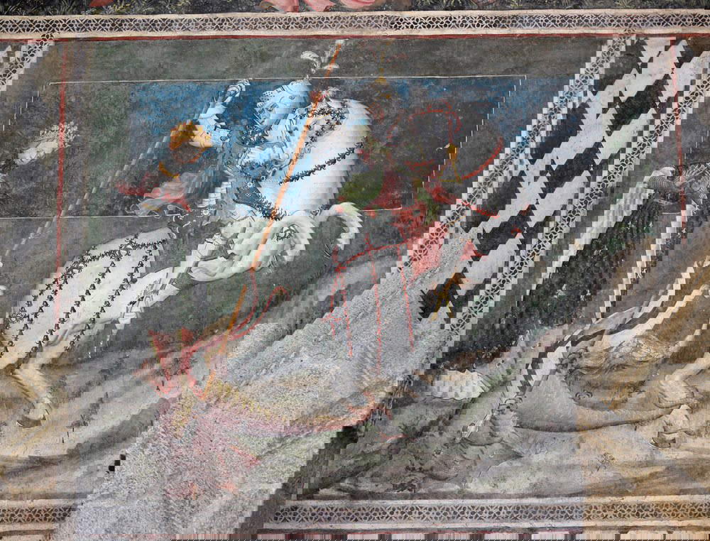 Atelier de Giacomo Jacquerio, Saint Georges et le dragon (vers 1415 ; fresque ; Fenis, château de Fenis)