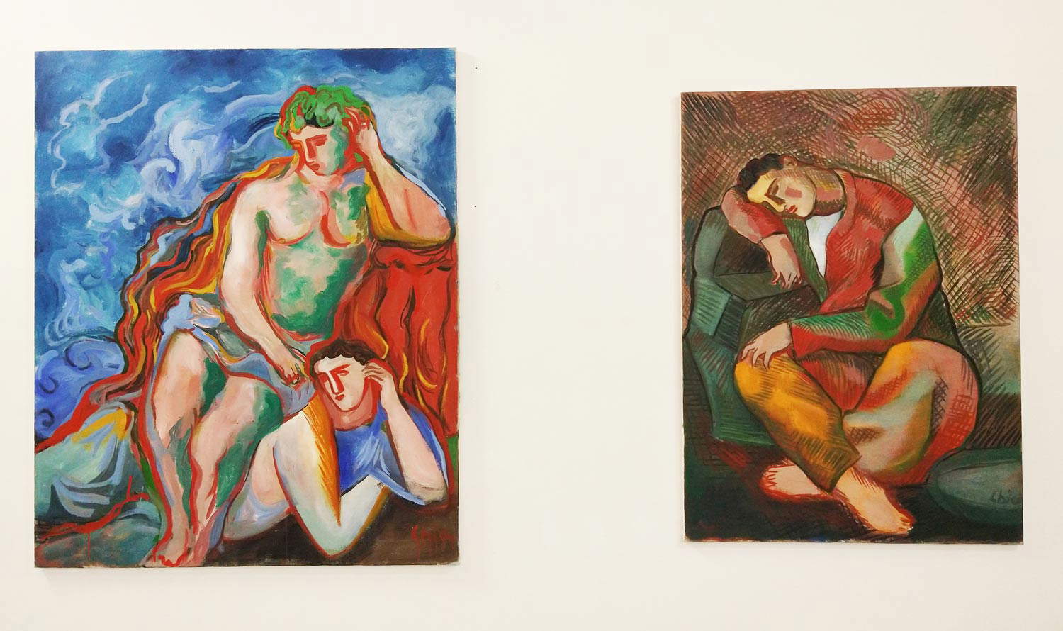 Left: Sandro Chia, Thinking Couple (2000; oil on canvas). Right: Sandro Chia, Sleeper (2002; oil on canvas, 140 x 100 cm) Left: Sandro Chia, Thinking Couple (2000; oil on canvas). Right: Sandro Chia, Sleeper (2002; oil on canvas, 140 x 100 cm)