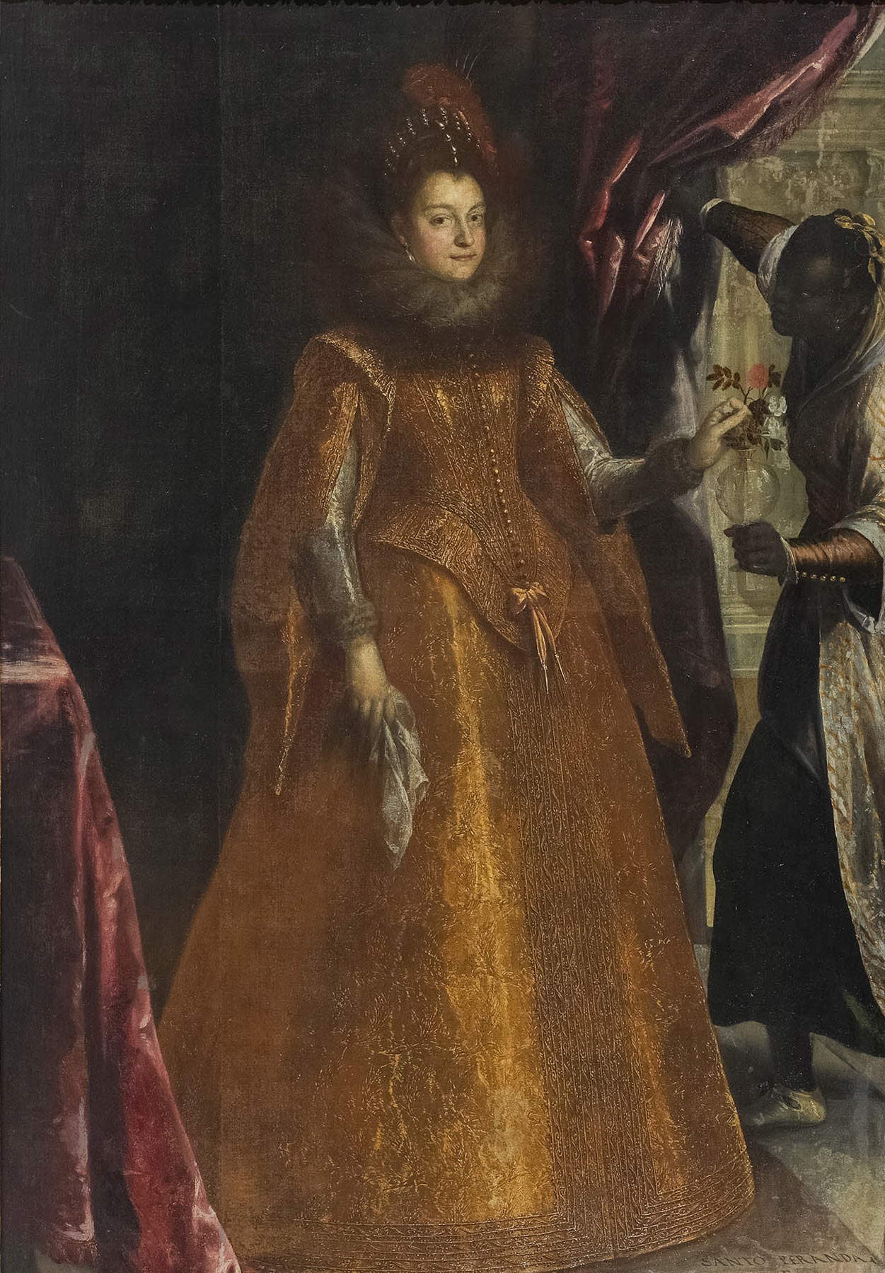 Sante Peranda, Retrato de Giulia d'Este (1609; óleo sobre lienzo, 218,5 x 142 cm; Mantua, Museo di Palazzo Ducale, inv. statale 26)