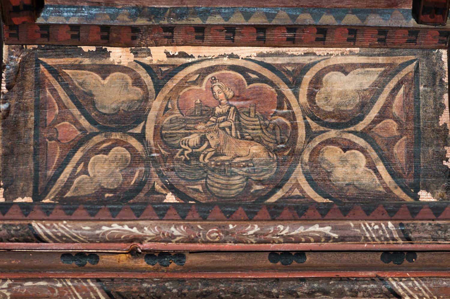 École de Ferrare, Dame à la licorne (seconde moitié du XVe siècle ; peinture sur papier ; Ferrare, musée Casa Romei)