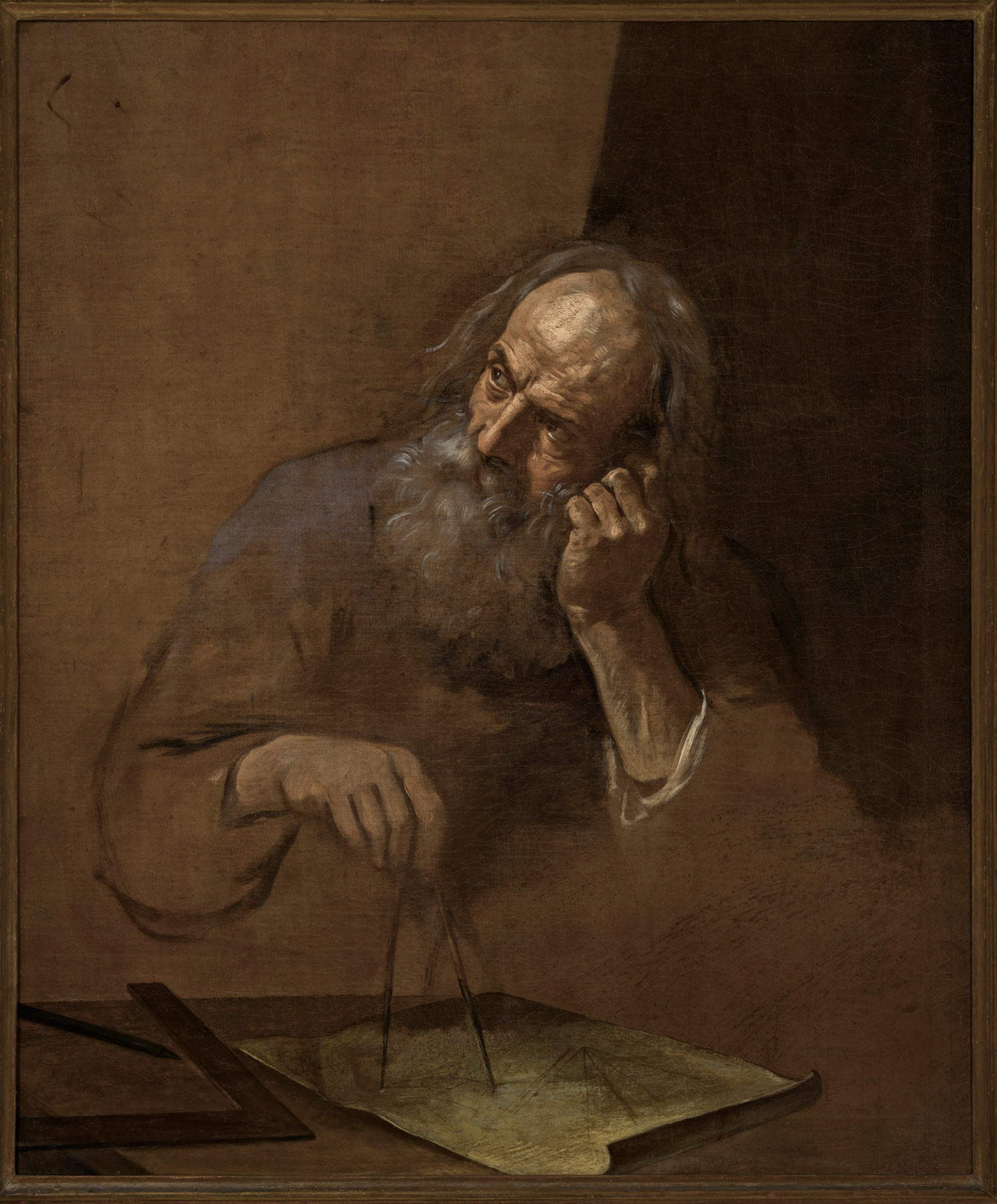 Simone Cantarini, Philosopher with compasses (Euclid?) (oil on canvas, 104 x 86.3 - 120 x 103 cm) Simone Cantarini, Philosopher with compasses (Euclid?) (oil on canvas, 104 x 86.3 - 120 x 103 cm)