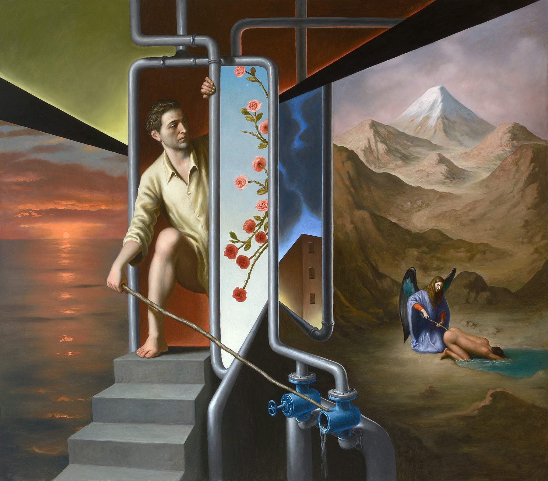 Stefano Di Stasio, Angel's Pass (2021; oil on canvas, 210 x 240 cm). Courtesy Stefano Di Stasio and Alessandro Bagnai Gallery