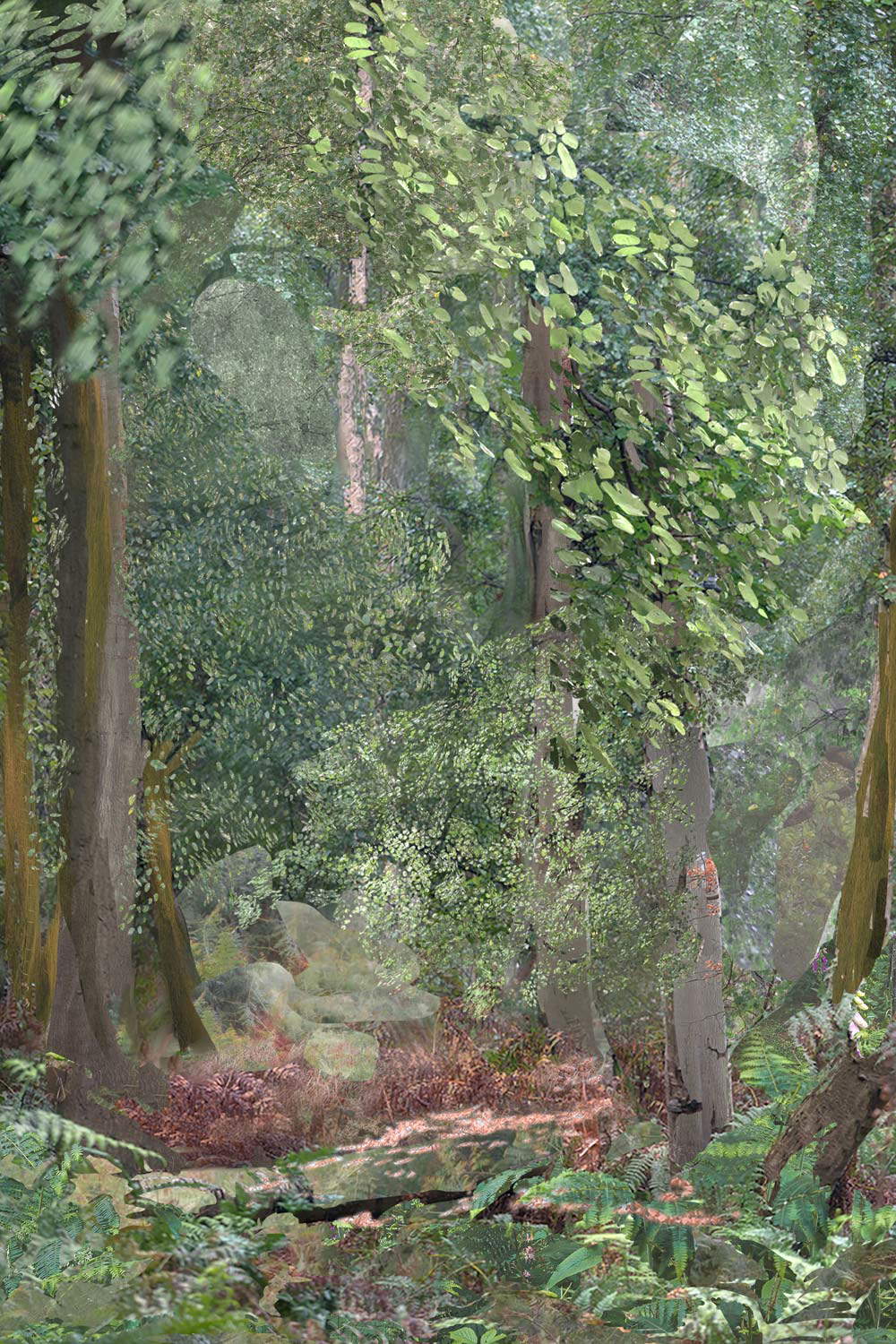 Teresa Giannico, Green woods (2022 ; impression sur papier coton, 130 x 86 mm)