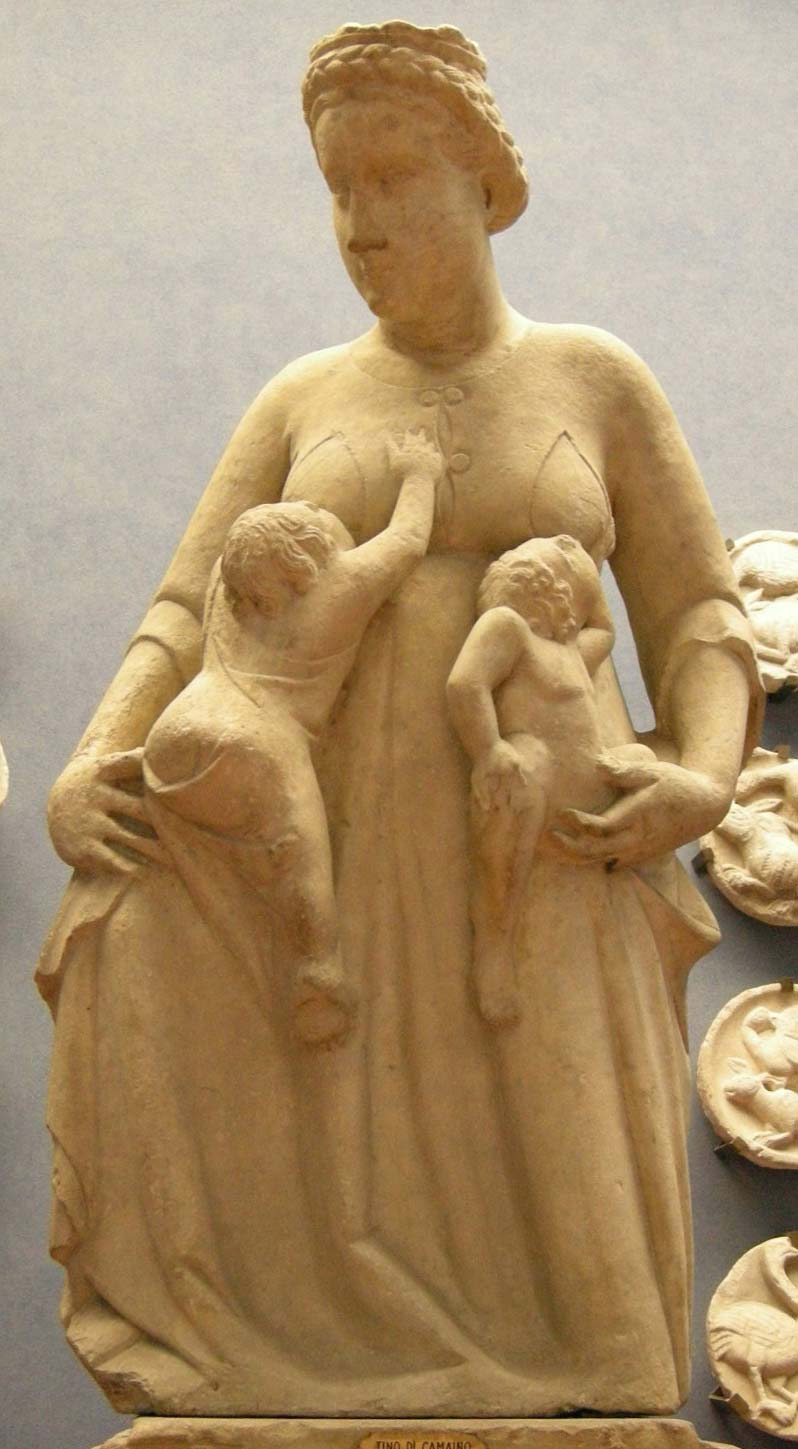 Tino di Camaino, Carità (secondo decennio del XIV secolo; scultura marmorea a tutto tondo, 136 x 71 x 45 cm; Firenze, Museo Bardini) Tino di Camaino, Carità (secondo decennio del XIV secolo; scultura marmorea a tutto tondo, 136 x 71 x 45 cm; Firenze, Museo Bardini)