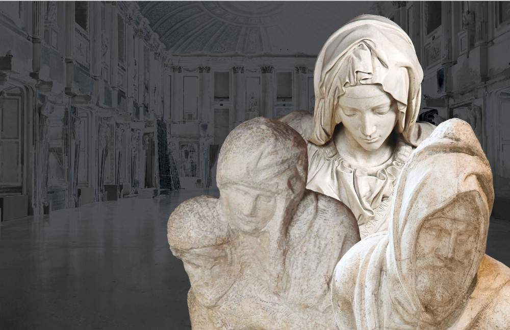 At Milan's Royal Palace, historical casts of Michelangelo's three Pieta's compared 