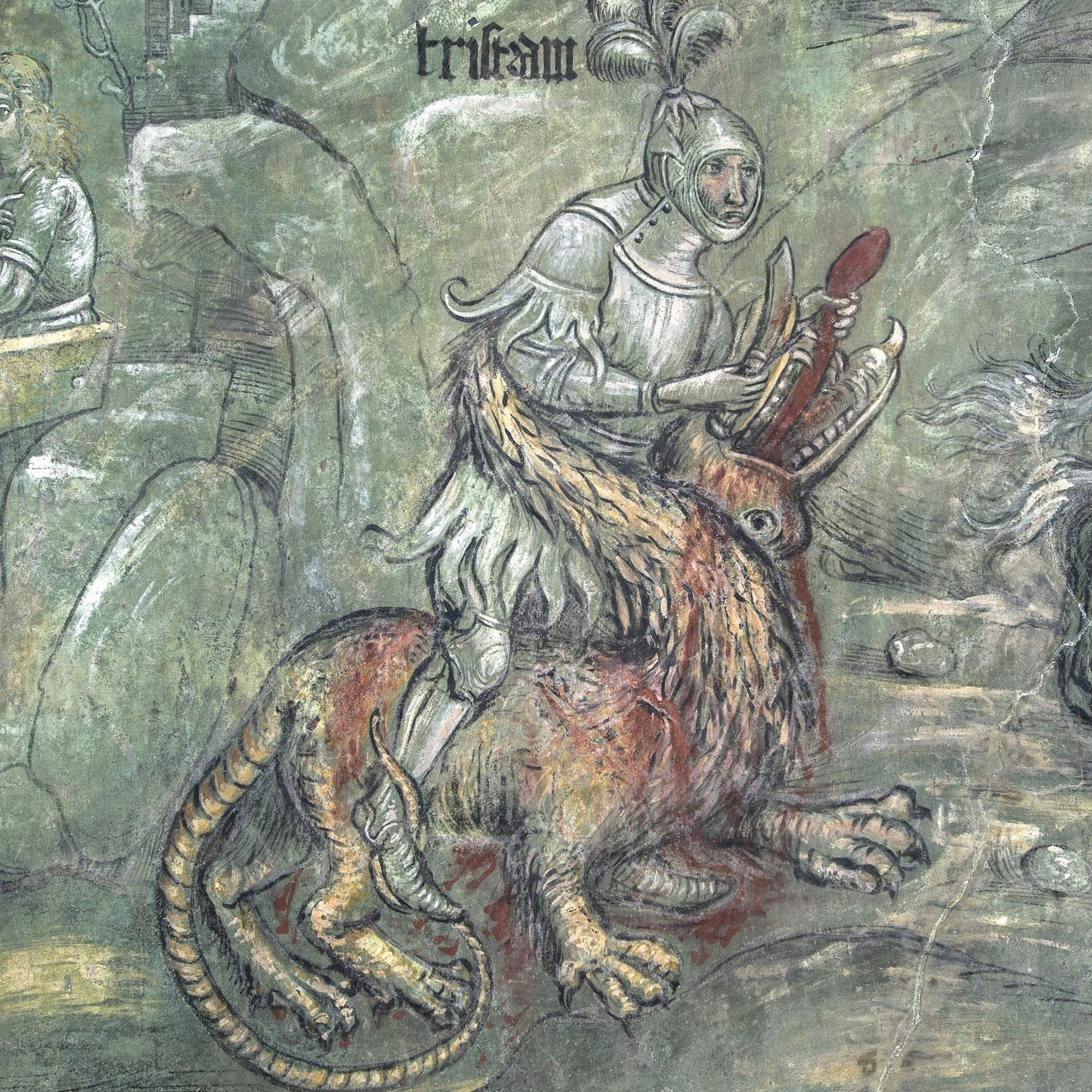 Maestro trentino, Tristano e il drago (fine del XIV secolo; affresco; Renon, Castel Roncolo) Maestro trentino, Tristano e il drago (fine del XIV secolo; affresco; Renon, Castel Roncolo)
