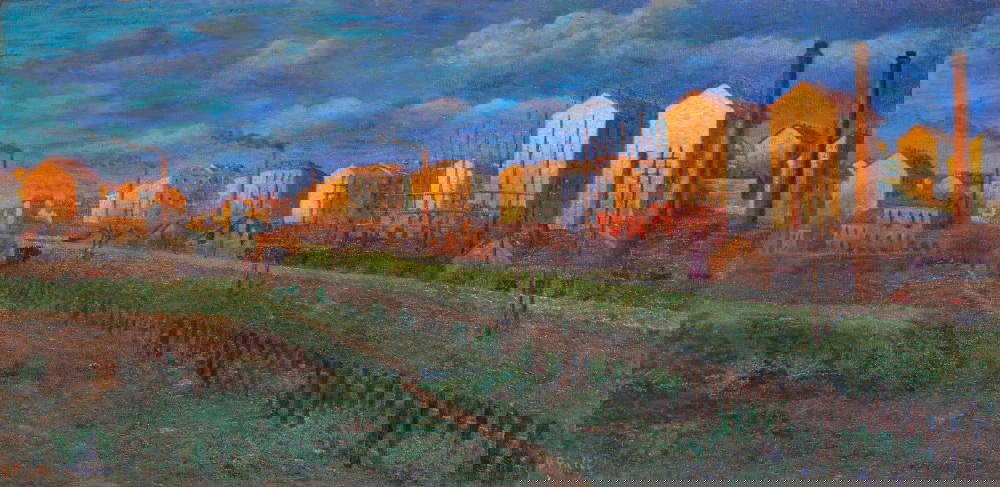 Ugo Piatti, Peripherie von Mailand mit Fabriken (1910 - 1911; Öl auf Leinwand, 79,5 x 159 cm; Mailand, Privatsammlung)