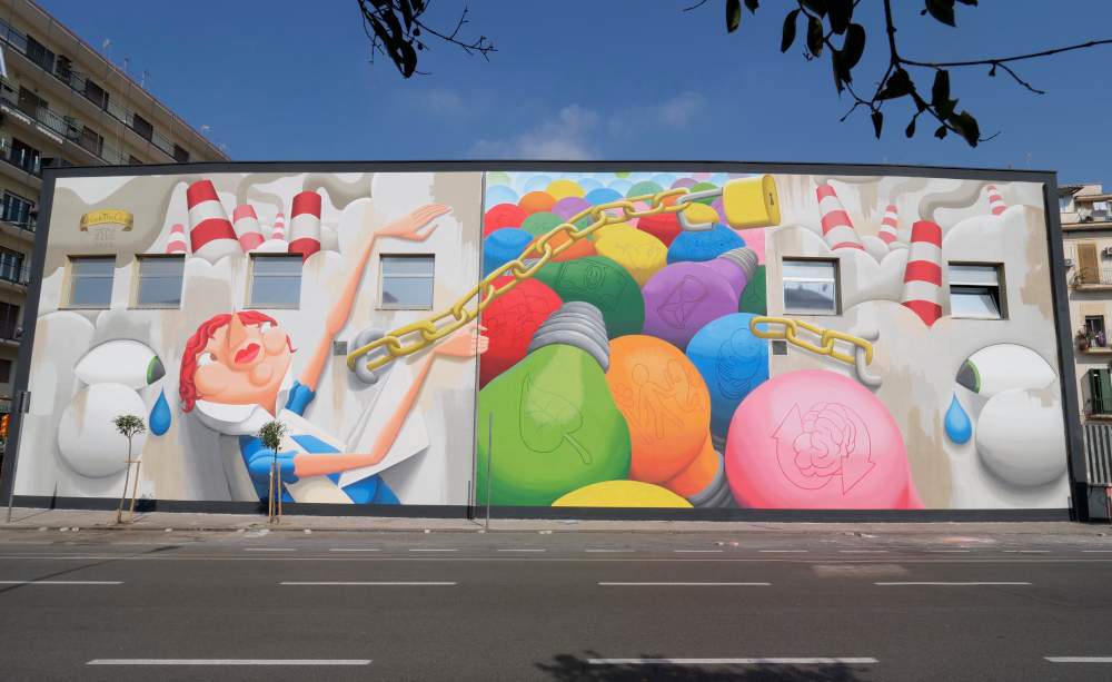Inauguration à Naples de l'éco-murale de Zed1 réalisée avec l'éco-peinture mangasmog 