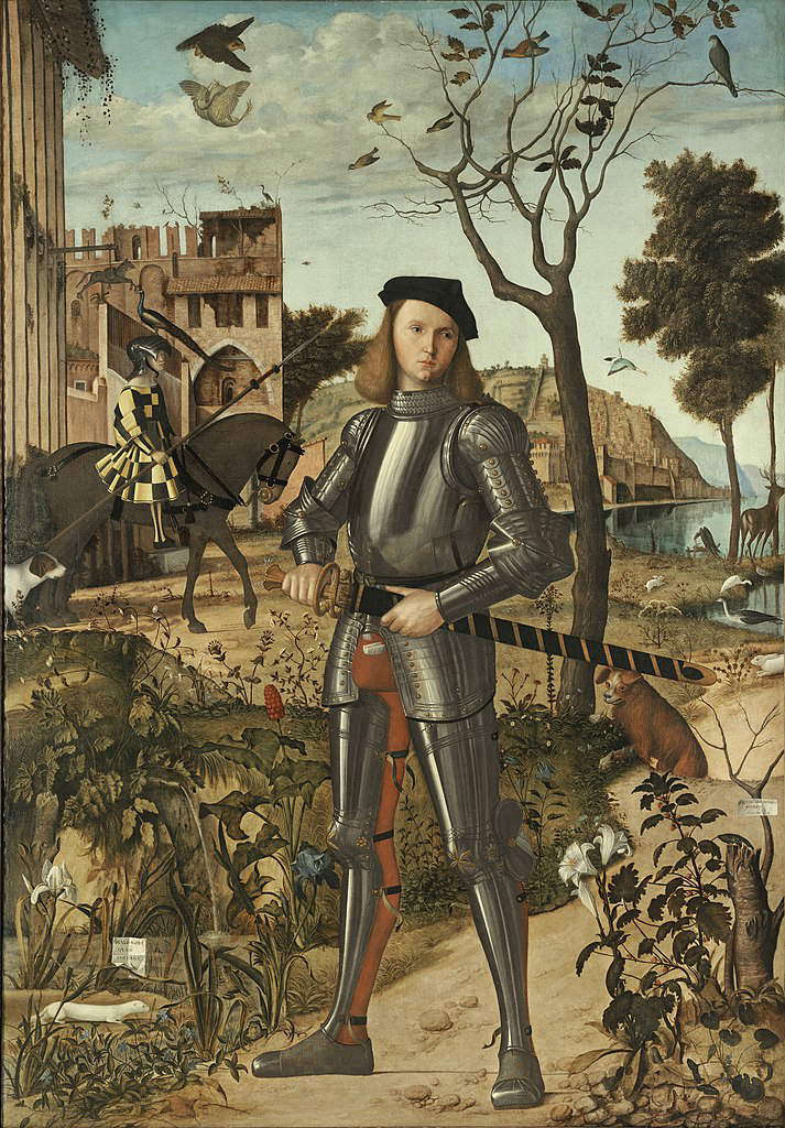 Vittore Carpaccio, Ritratto di cavaliere (1510; tempera su tela, 218 x 152 cm; Madrid, Museo Thyssen-Bornemisza) Vittore Carpaccio, Ritratto di cavaliere (1510; tempera su tela, 218 x 152 cm; Madrid, Museo Thyssen-Bornemisza)