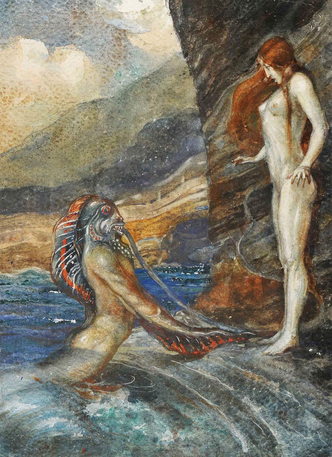 Mario Pieri Nerli, Die Jungfrau und das Seeungeheuer (1912-1915; Aquarell auf Papier, 355 x 260 mm; Privatsammlung) Mario Pieri Nerli, Die Jungfrau und das Seeungeheuer (1912-1915; Aquarell auf Papier, 355 x 260 mm; Privatsammlung)