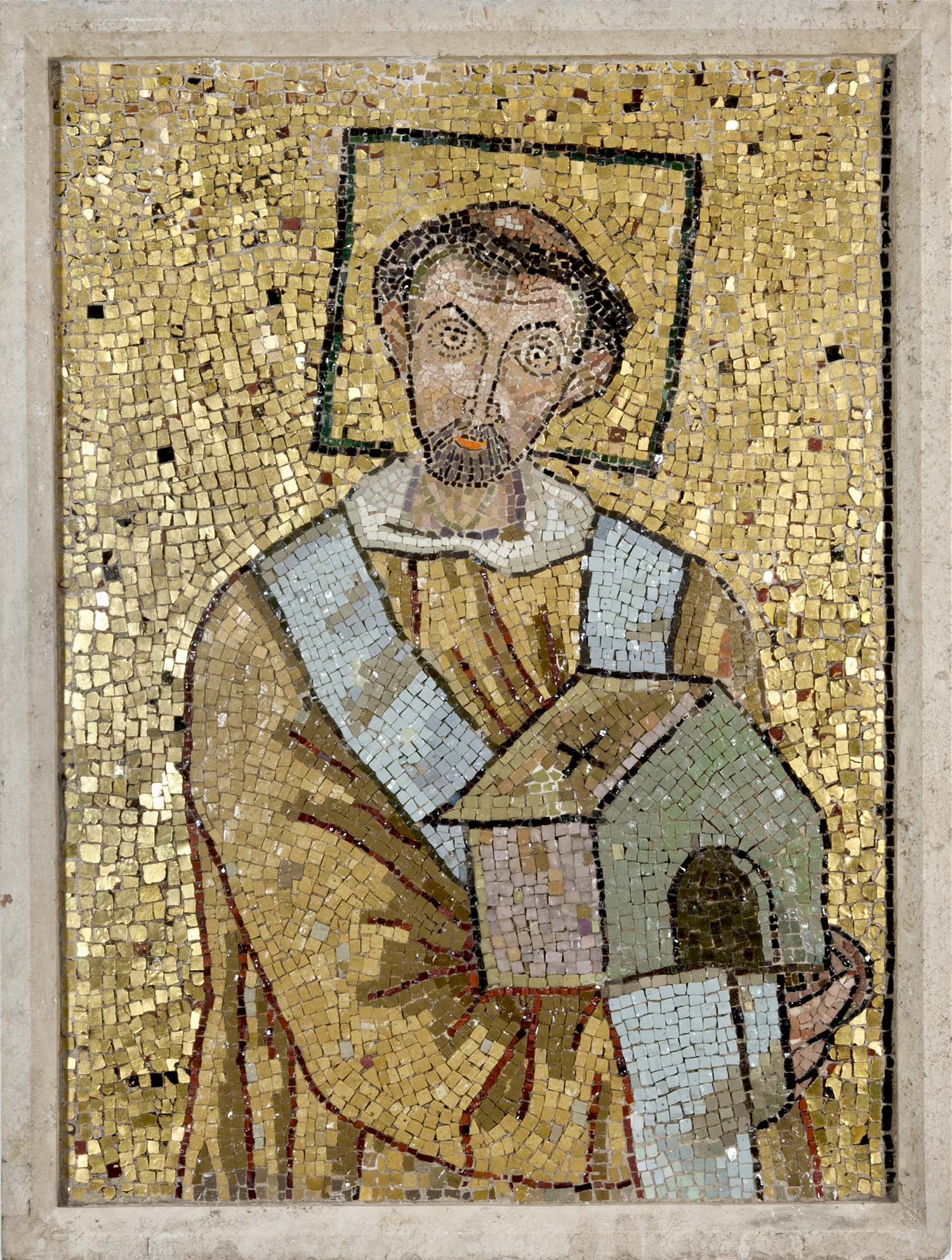 Panel de mosaico con el retrato del Papa Juan VII (705-707; vidrio; Ciudad del Vaticano, Fabbrica di San Pietro) Panel de mosaico con el retrato del Papa Juan VII (705-707; vidrio; Ciudad del Vaticano, Fabbrica di San Pietro)