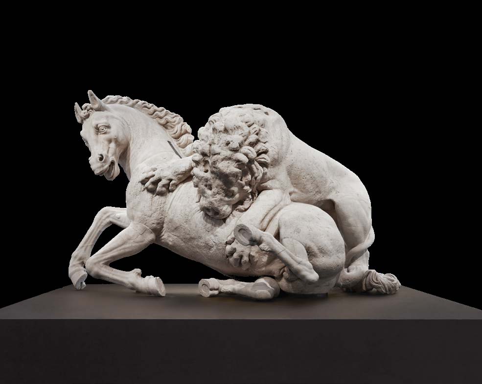 Grupo de un león devorando a un caballo (siglo IV a.C.; armería pentélica; Roma, Museos Capitolinos, Palacio de los Conservadores, inv. S 366)