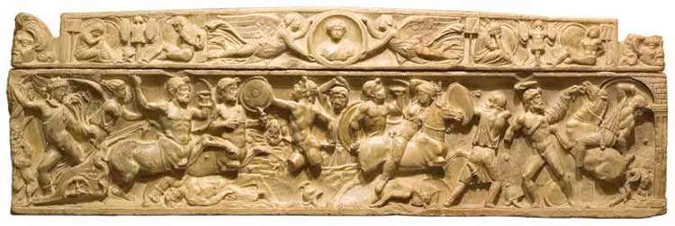 Sarcófago con Batalla de Dioniso (segunda mitad del siglo II d.C.; mármol de Luna; Cortona, Museo Diocesano)