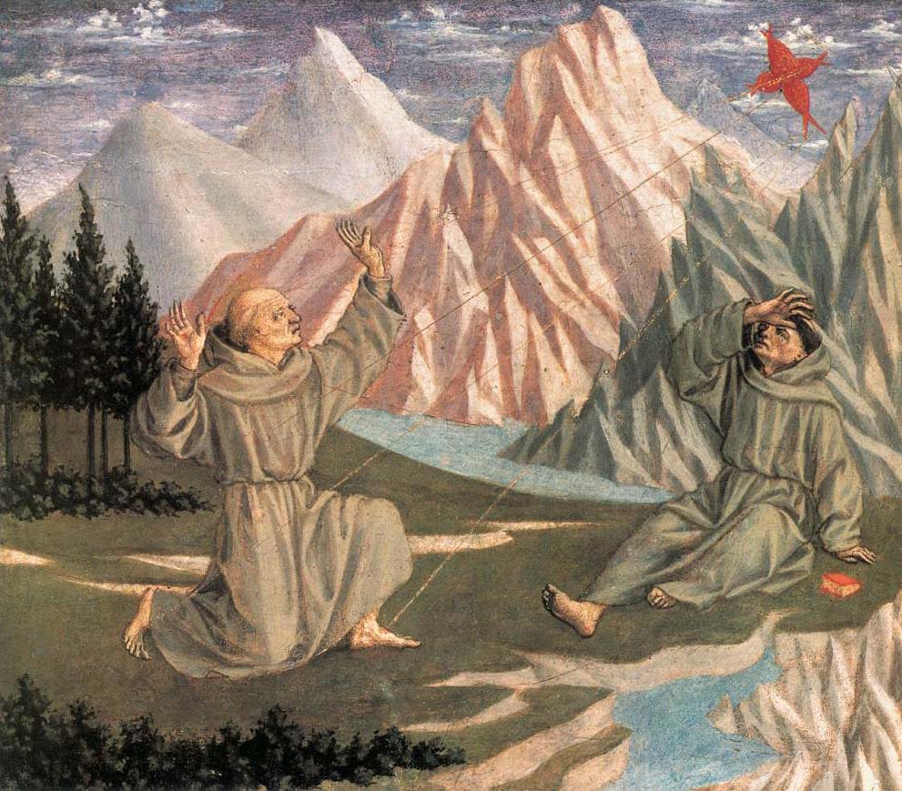Domenico Veneziano, Stigmata di san Francesco, aus der Predella des Magnoli-Altars (1445-1447; Tempera auf Tafel, 27,5 x 30,5 cm; Washington, National Gallery of Art) Domenico Veneziano, Stigmata di san Francesco, aus der Predella des Magnoli-Altars (1445-1447; Tempera auf Tafel, 27,5 x 30,5 cm; Washington, National Gallery of Art)