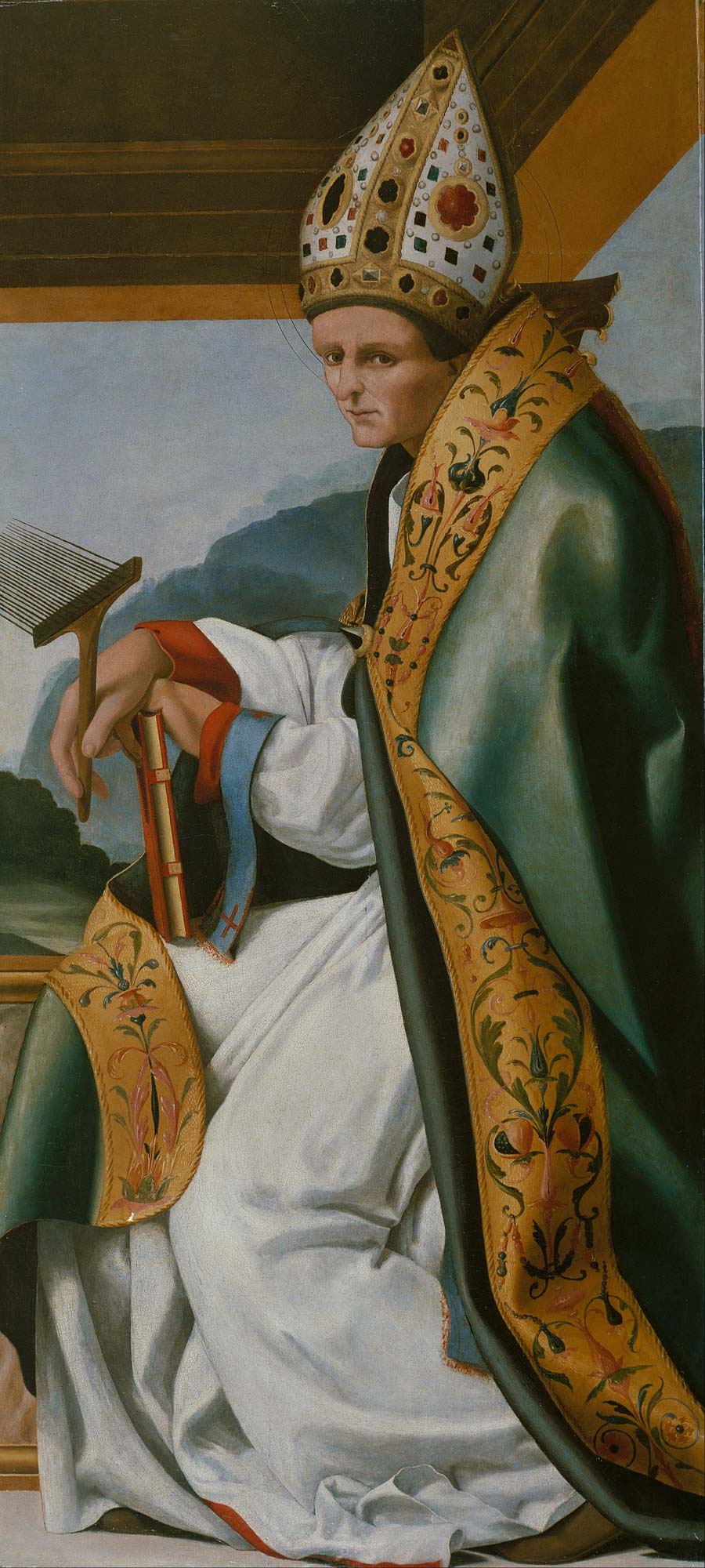 Pedro Fern&aacute;ndez, San Biagio (1517 circa; olio su tavola, 142,5 x 67 cm; Barcellona, Museu nacional d'art de Catalunya)