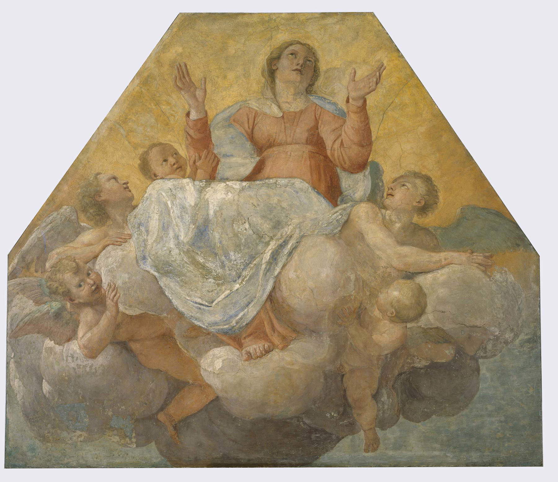 Annibale Carracci y Francesco Albani, Asunción de la Virgen (1604-1605; fresco, 208 x 243 x 5 cm; Barcelona, Museo Nacional de Arte de Cataluña, inv. 005676-000, Depósito de la Real Academia de Bellas Artes de Sant Jordi) Annibale Carracci y Francesco Albani, Asunción de la Virgen (1604-1605; fresco, 208 x 243 x 5 cm; Barcelona, Museo Nacional de Arte de Cataluña, inv. 005676-000, Depósito de la Real Academia de Bellas Artes de Sant Jordi)