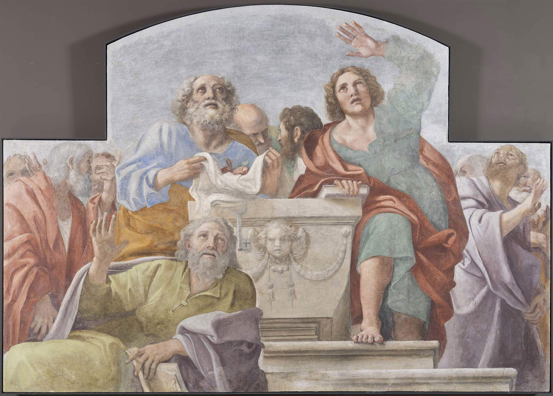 Francesco Albani, Los apóstoles alrededor de la tumba de la Virgen (1604-1605; fresco, 193 x 272,5 x 3,6 cm; Barcelona, Museo Nacional de Arte de Cataluña, inv. 024284-000, Depósito de la Real Academia de Bellas Artes de Sant Jordi) Francesco Albani, Los apóstoles alrededor de la tumba de la Virgen (1604-1605; fresco, 193 x 272,5 x 3,6 cm; Barcelona, Museo Nacional de Arte de Cataluña, inv. 024284-000, Depósito de la Real Academia de Bellas Artes de Sant Jordi)