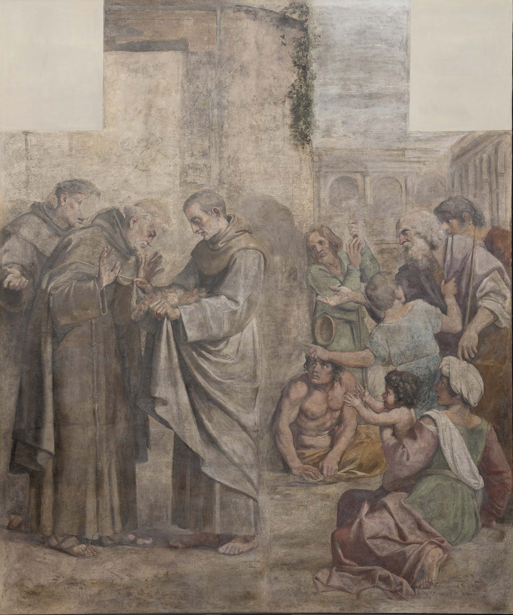Francesco Albani, Milagro de las rosas (1604-1605; fresco transferido a lienzo, 301,2 x 252,3 x 3,6 cm; Barcelona, Museo Nacional de Arte de Cataluña, inv. 005677-000, Depósito de la Real Academia de Bellas Artes de Sant Jordi) Francesco Albani, Milagro de las rosas (1604-1605; fresco transferido a lienzo, 301,2 x 252,3 x 3,6 cm; Barcelona, Museo Nacional de Arte de Cataluña, inv. 005677-000, Depósito de la Real Academia de Bellas Artes de Sant Jordi)