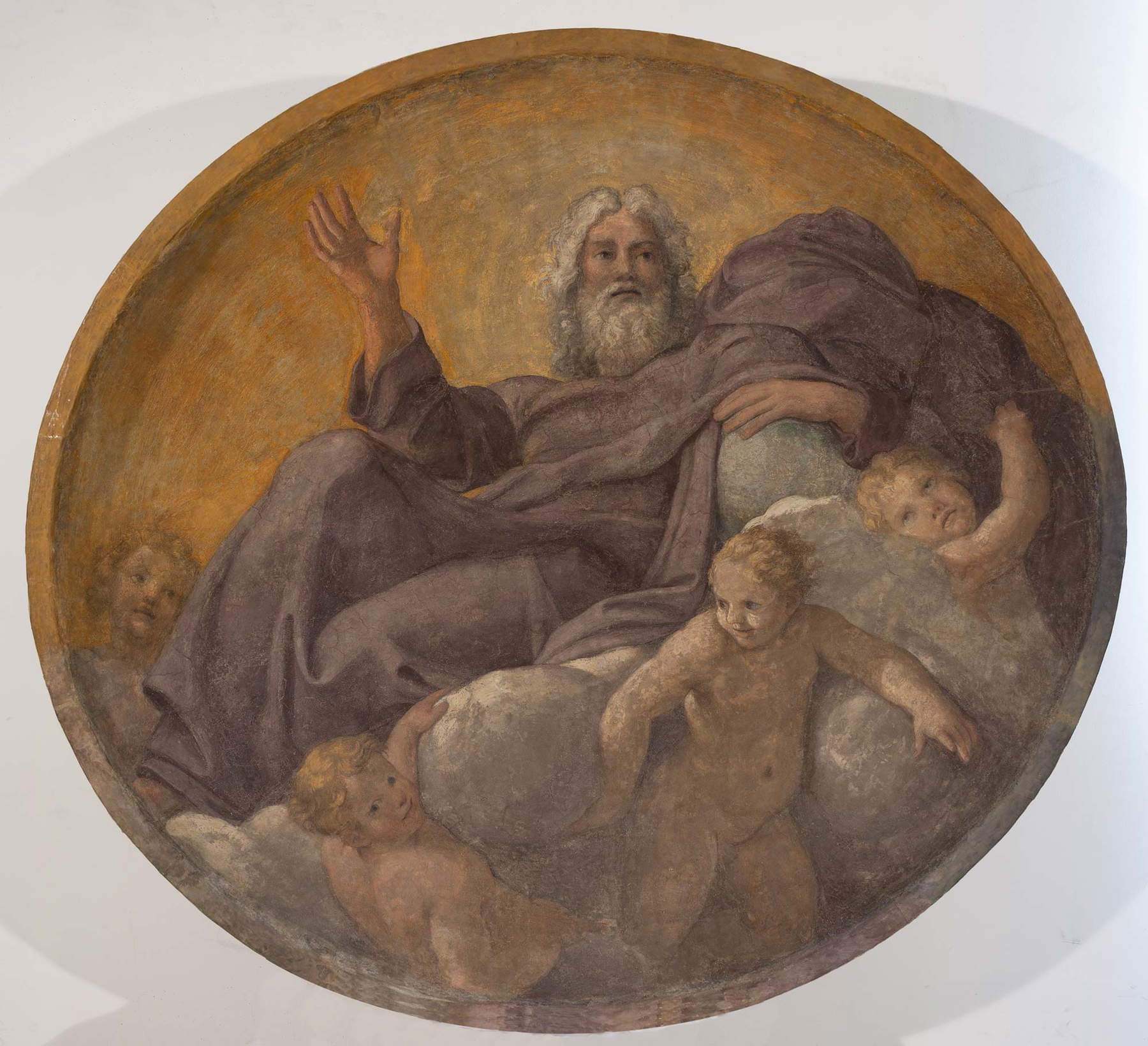 Francesco Albani, Padreterno (1604-1605; fresco transferido a lienzo, diámetro 214 cm; Barcelona, Museo Nacional de Arte de Cataluña, inv. 024282-000, Depósito de la Real Academia de Bellas Artes de Sant Jordi) Francesco Albani, Padreterno (1604-1605; fresco transferido a lienzo, diámetro 214 cm; Barcelona, Museo Nacional de Arte de Cataluña, inv. 024282-000, Depósito de la Real Academia de Bellas Artes de Sant Jordi)