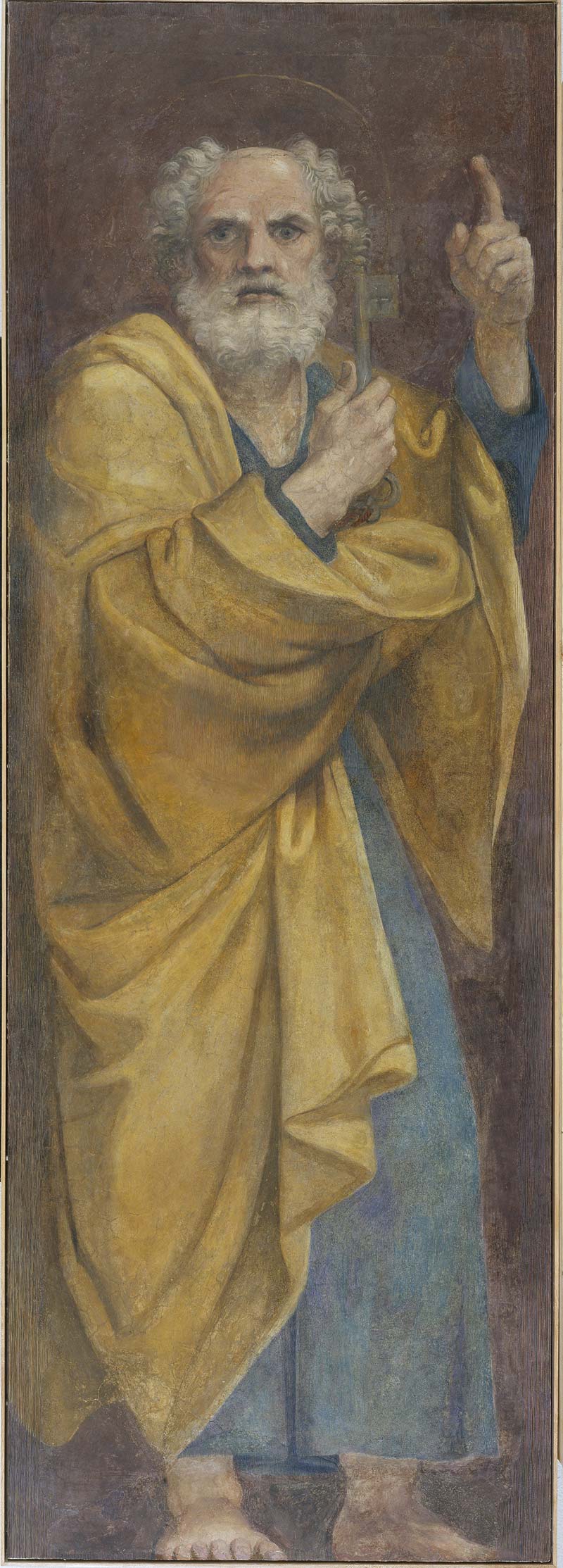 Francesco Albani y Giovanni Lanfranco, San Pedro (1604-1605; fresco transferido a lienzo, 235 x 82,5 x 3,5 cm; Barcelona, Museo Nacional de Arte de Cataluña, inv. 005678-000, Depósito de la Real Academia de Bellas Artes de Sant Jordi) Francesco Albani y Giovanni Lanfranco, San Pedro (1604-1605; fresco transferido a lienzo, 235 x 82,5 x 3,5 cm; Barcelona, Museo Nacional de Arte de Cataluña, inv. 005678-000, Depósito de la Real Academia de Bellas Artes de Sant Jordi)