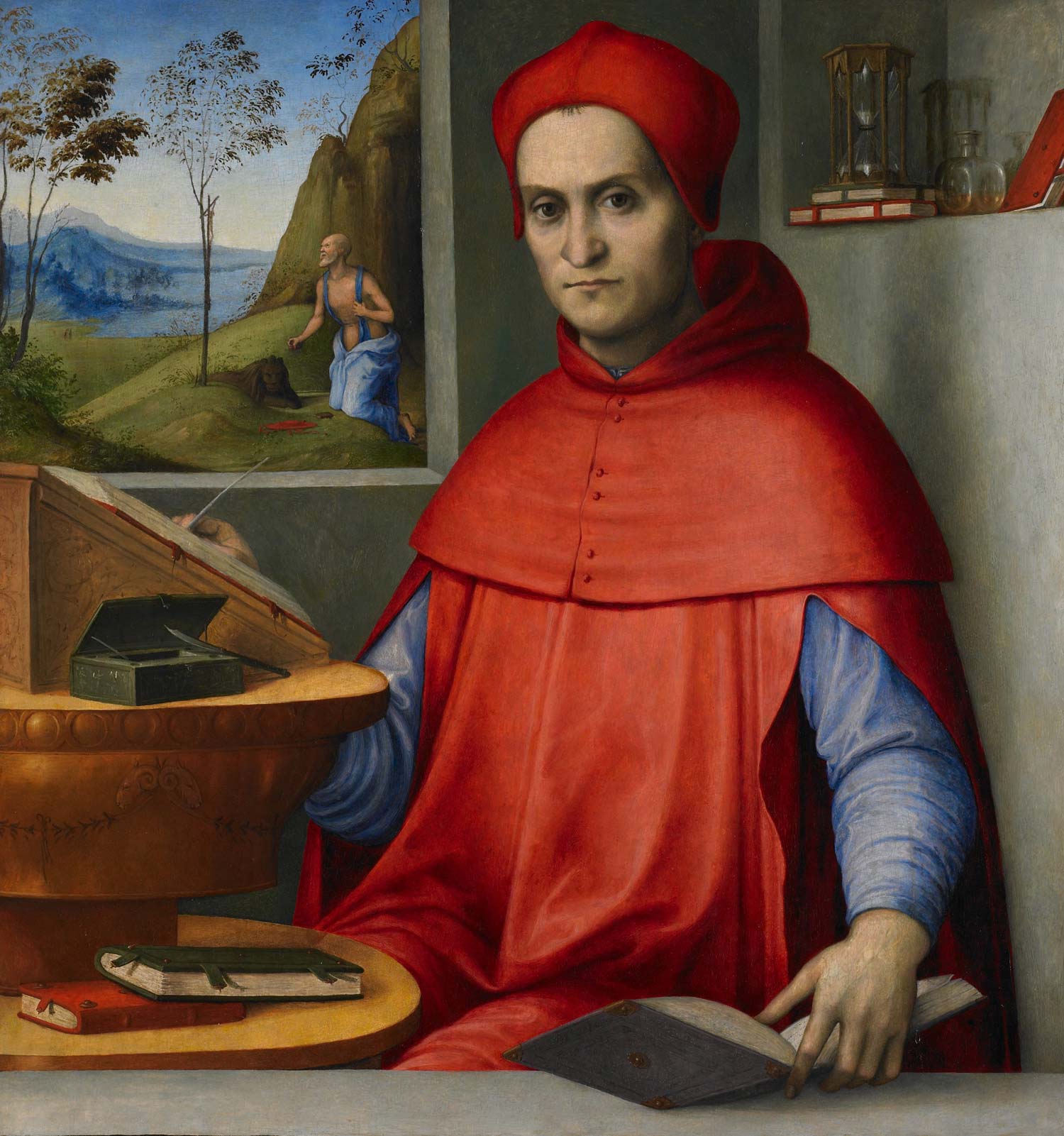 Lorenzo Costa, Ritratto di Cardinale nello studio (1518-20; olio e tempera su tavola; Minneapolis, Minneapolis Institute of Art) Lorenzo Costa, Ritratto di Cardinale nello studio (1518-20; olio e tempera su tavola; Minneapolis, Minneapolis Institute of Art)