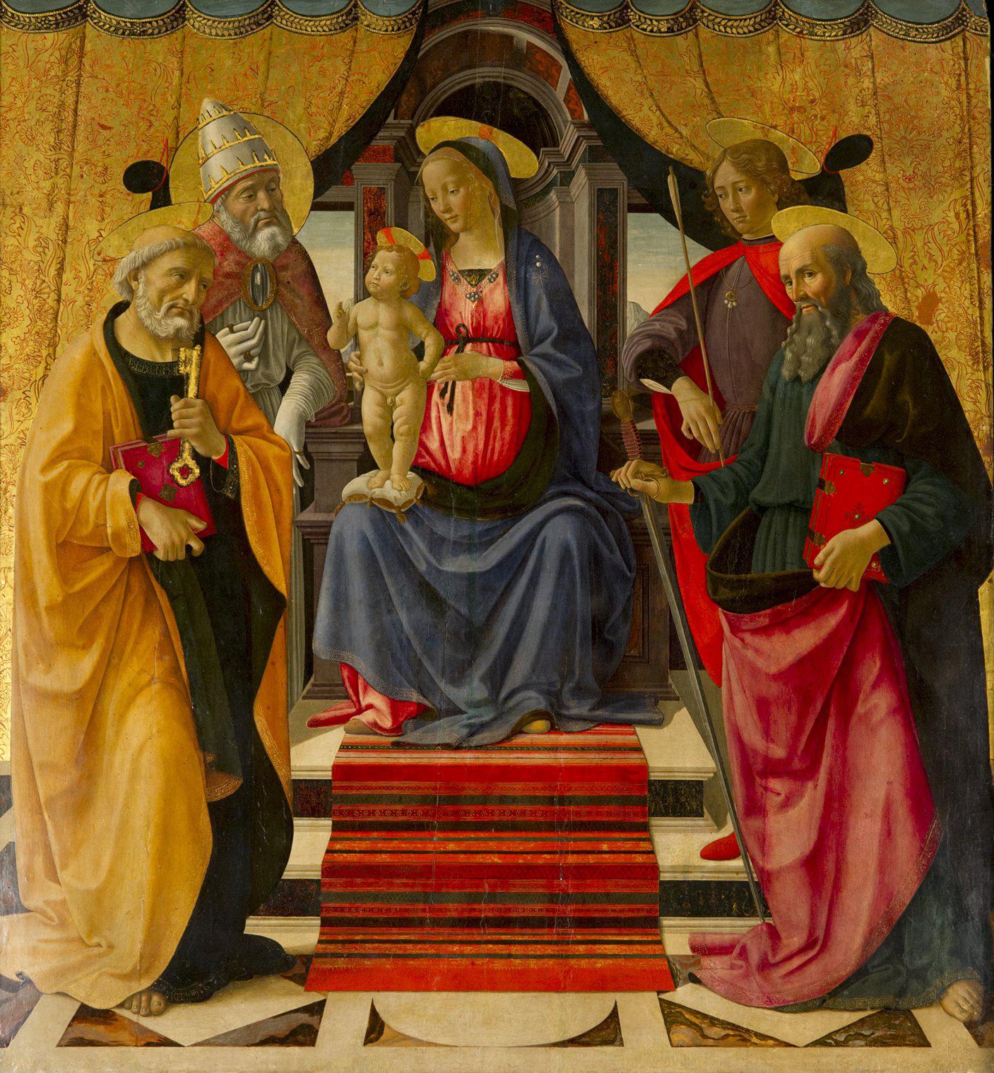 Domenico Bigordi detto Ghirlandaio, Sacra conversazione (1479; tempera su tavola, 170 x 160 cm; Lucca, Cattedrale di San Martino, Sacrestia) Domenico Bigordi detto Ghirlandaio, Sacra conversazione (1479; tempera su tavola, 170 x 160 cm; Lucca, Cattedrale di San Martino, Sacrestia)
