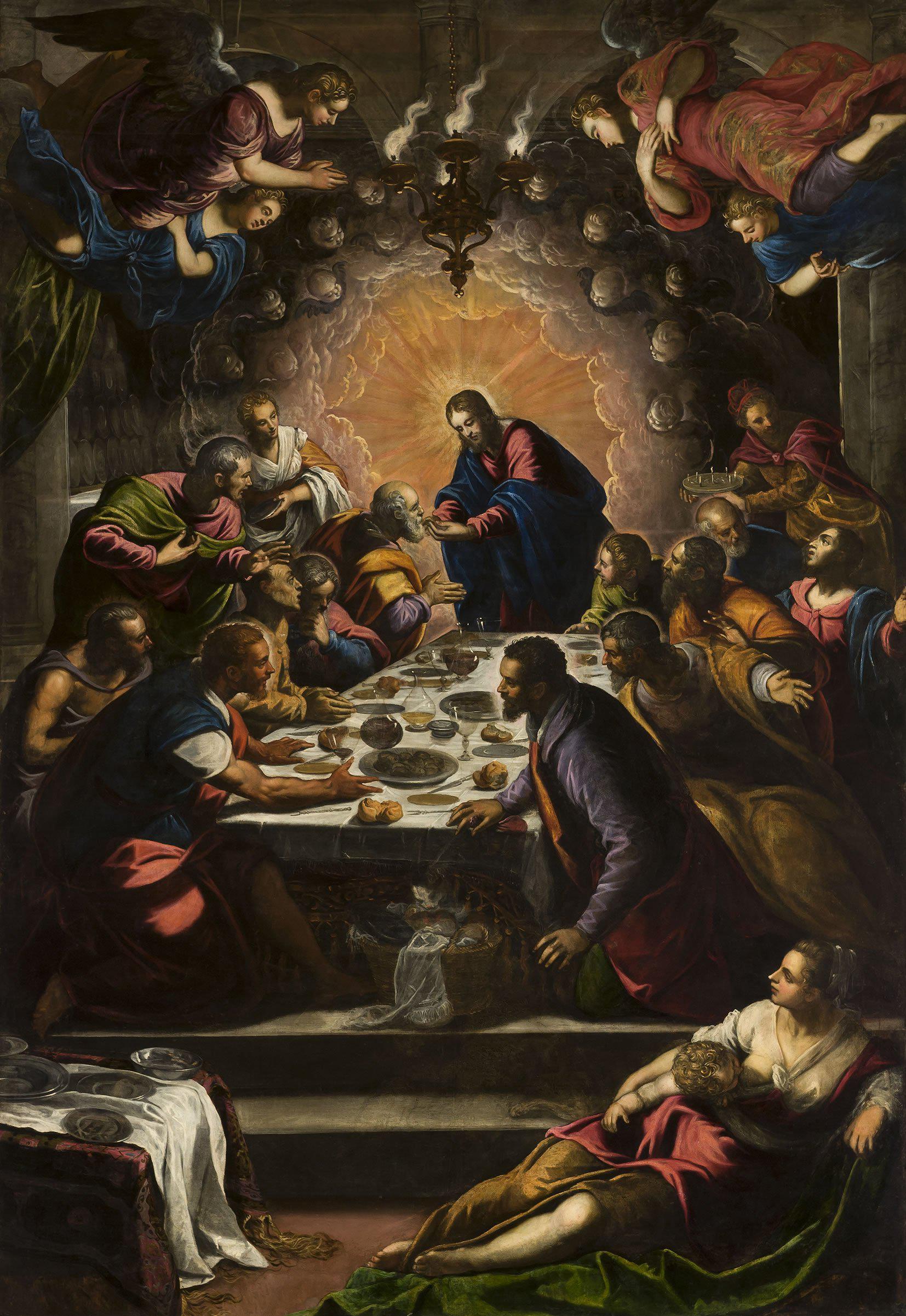 Jacopo Robusti detto il Tintoretto e Domenico Robusti, Ultima Cena (1594; olio su tela, 350 x 235 cm; Lucca, Cattedrale di San Martino) Jacopo Robusti detto il Tintoretto e Domenico Robusti, Ultima Cena (1594; olio su tela, 350 x 235 cm; Lucca, Cattedrale di San Martino)