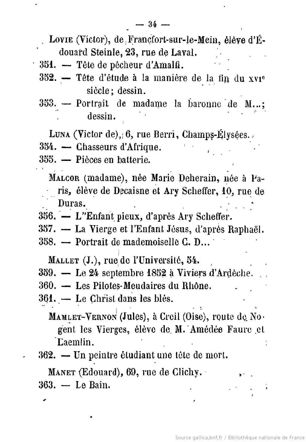 Pagina del catalogo del Salon des Refusés del 1863 con l'opera di Manet Pagina del catalogo del Salon des Refusés del 1863 con l'opera di Manet