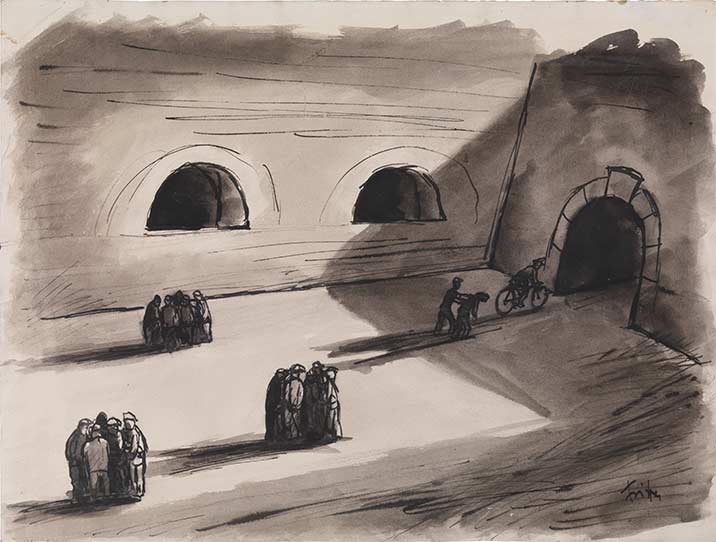 Bedřich Fritta, Arresto (1943-1944; inchiostro, penna, acquarello, 37,5 x 49 cm) © Thomas Fritta-Haas, prestito a lungo termine al Museo Ebraico di Berlino, foto: Jens Ziehe Bedřich Fritta, Arresto (1943-1944; inchiostro, penna, acquarello, 37,5 x 49 cm) © Thomas Fritta-Haas, prestito a lungo termine al Museo Ebraico di Berlino, foto: Jens Ziehe
