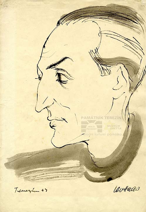 Leo Haas, Ritratto di Bedřich Fritta (1943; inchiostro, penna, acquarello, 44 x 30 cm). © Thomas Fritta-Haas, foto: Terezín Memorial, inv. PT 1575 Leo Haas, Ritratto di Bedřich Fritta (1943; inchiostro, penna, acquarello, 44 x 30 cm). © Thomas Fritta-Haas, foto: Terezín Memorial, inv. PT 1575