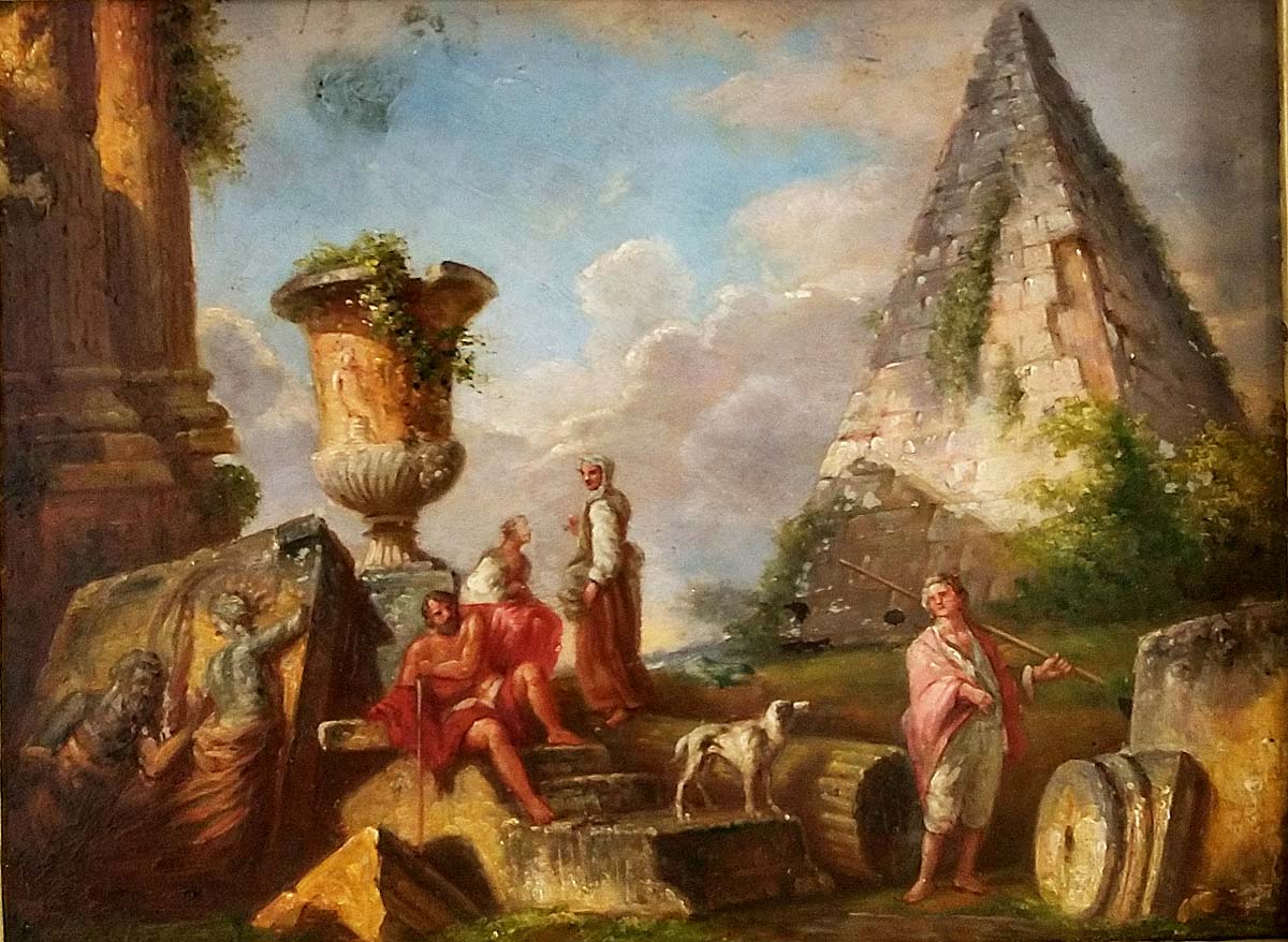 Ambiente di Giovanni Paolo Panini, Predica di una Sibilla (olio su rame, 28 x 39 cm) Ambiente di Giovanni Paolo Panini, Predica di una Sibilla (olio su rame, 28 x 39 cm)