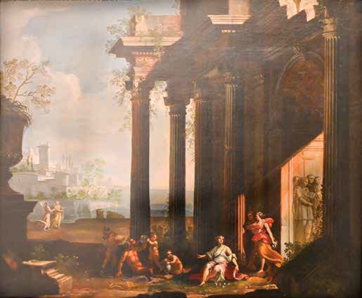 Giovanni Paolo Panini o Alberto Carlieri, Capriccio architettonico con figure (olio su tela, 75 x 52 cm) Giovanni Paolo Panini o Alberto Carlieri, Capriccio architettonico con figure (olio su tela, 75 x 52 cm)