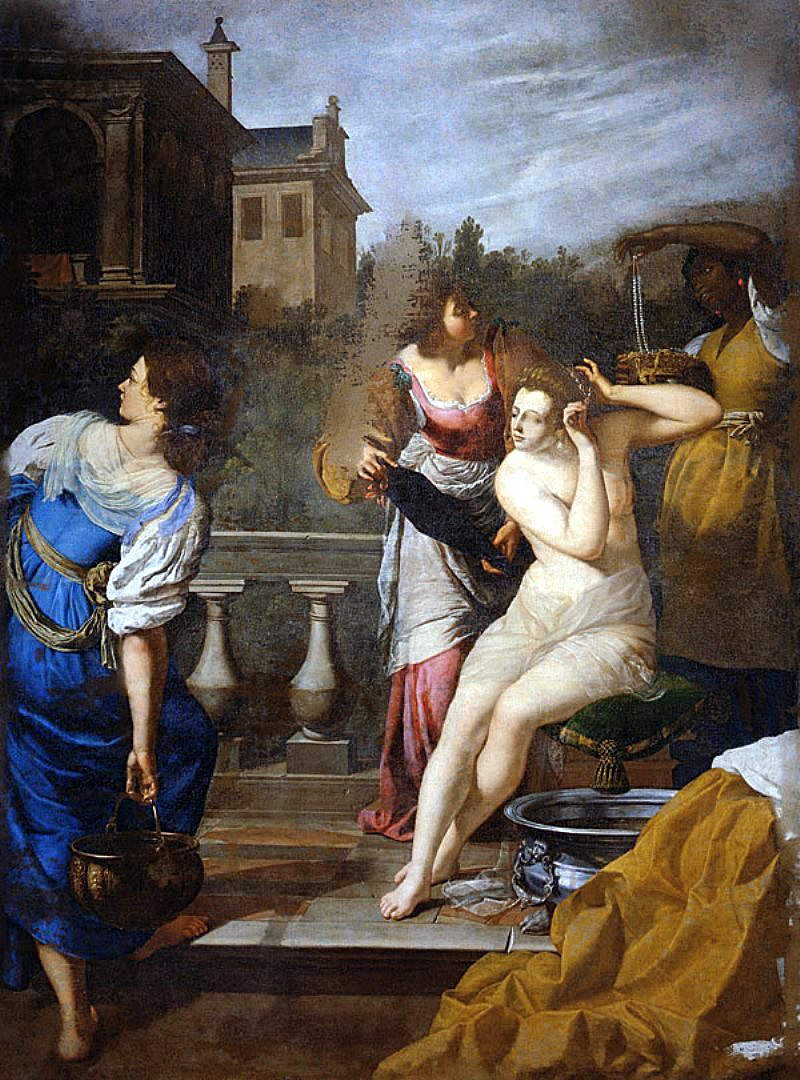 Artemisia Gentileschi, Bethsabea al bagno (1635 circa; olio su tela, 286 &times; 214 cm; Firenze, Gallerie degli Uffizi, Galleria Palatina)