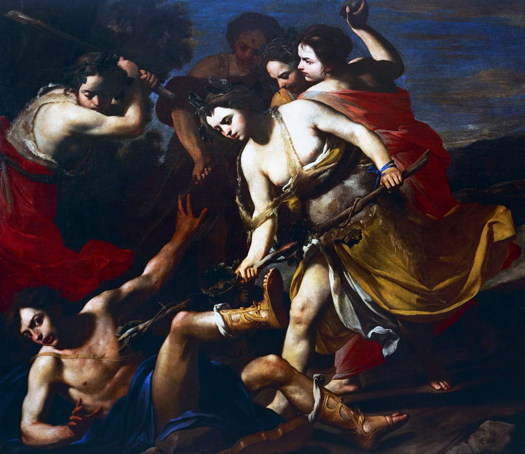 Massimo Stanzione, Orfeo dilaniato dalle baccanti (olio su tela, 173 &times; 202 cm; Collezione Fideuram - Intesa Sanpaolo)