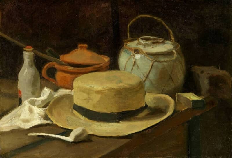 Vincent van Gogh, Natura morta con cappello di paglia (L’Aia, novembre-dicembre 1881; olio su carta riportata su tela, 36,5 × 53,6 cm; Otterlo, Kröller-Müller Museum; F62 | JH922 - KM 109.323) Vincent van Gogh, Natura morta con cappello di paglia (L’Aia, novembre-dicembre 1881; olio su carta riportata su tela, 36,5 × 53,6 cm; Otterlo, Kröller-Müller Museum; F62 | JH922 - KM 109.323)
