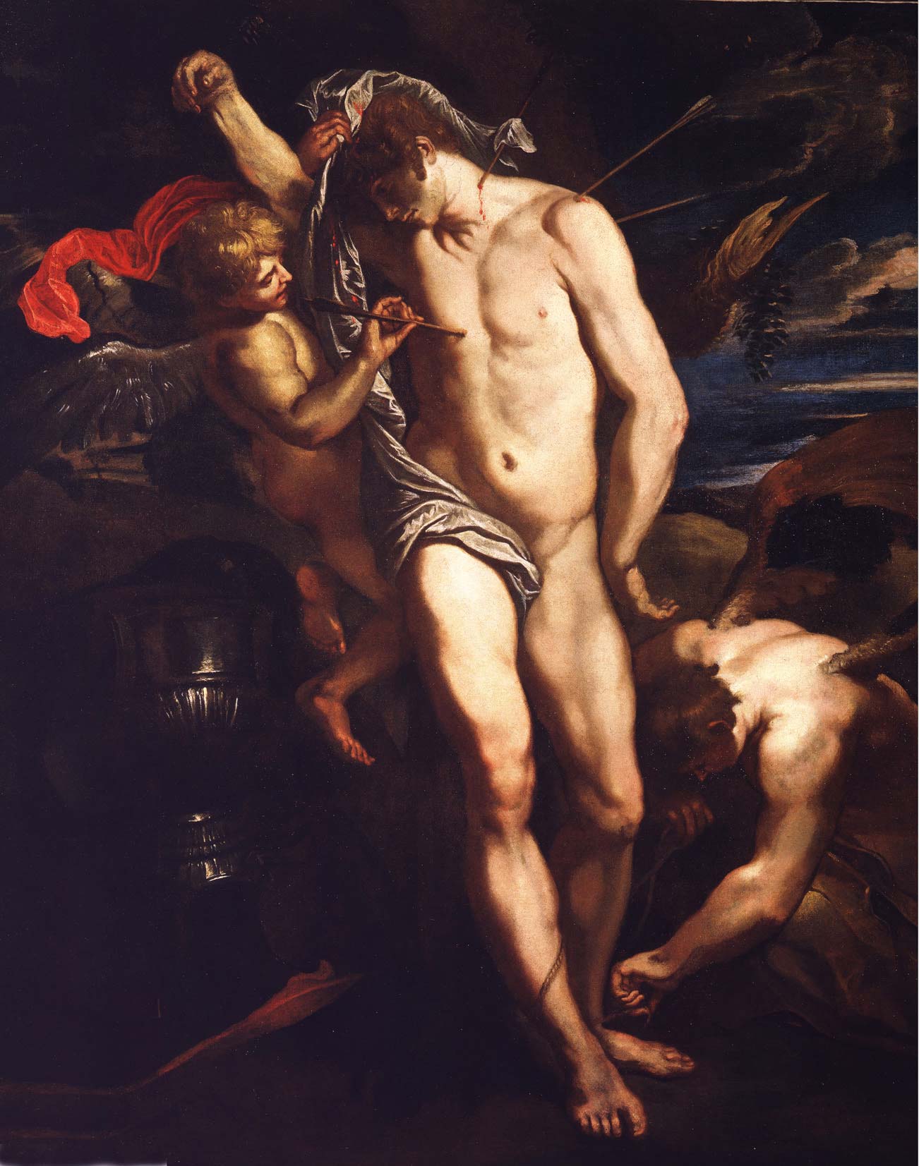 San Sebastiano curato dagli angeli (olio su tela, 115 x 92 cm; Londra, Collezione privata) San Sebastiano curato dagli angeli (olio su tela, 115 x 92 cm; Londra, Collezione privata)