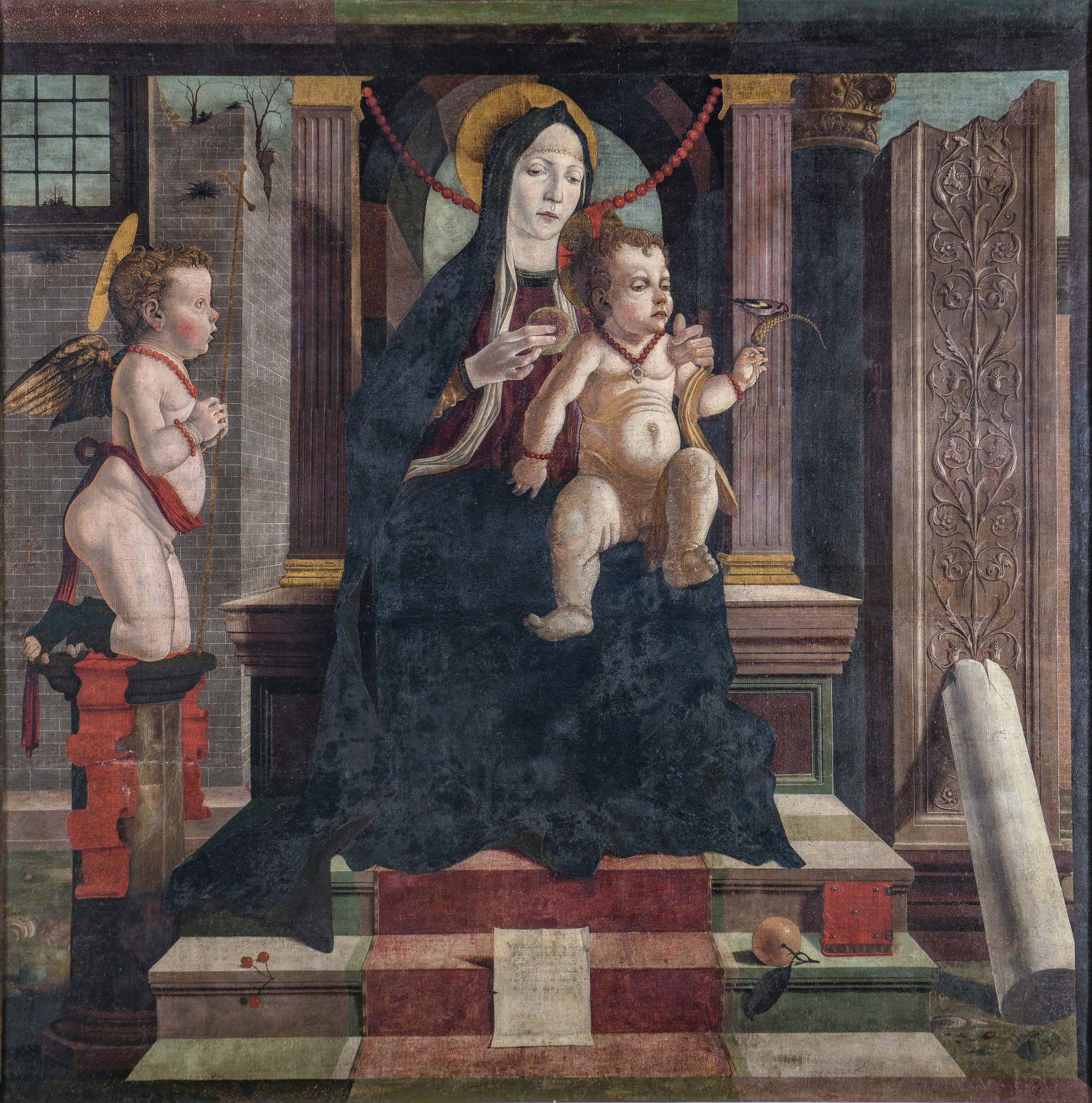 Antonio Leonelli dit Antonio da Crevalcore, Vierge à l'enfant avec un ange (vers 1488-89 ; tempera sur toile, 170 x 175 cm ; Collection privée) © photo Antonio Idini Antonio Leonelli dit Antonio da Crevalcore, Vierge à l'enfant avec un ange (vers 1488-89 ; tempera sur toile, 170 x 175 cm ; Collection privée) © photo Antonio Idini