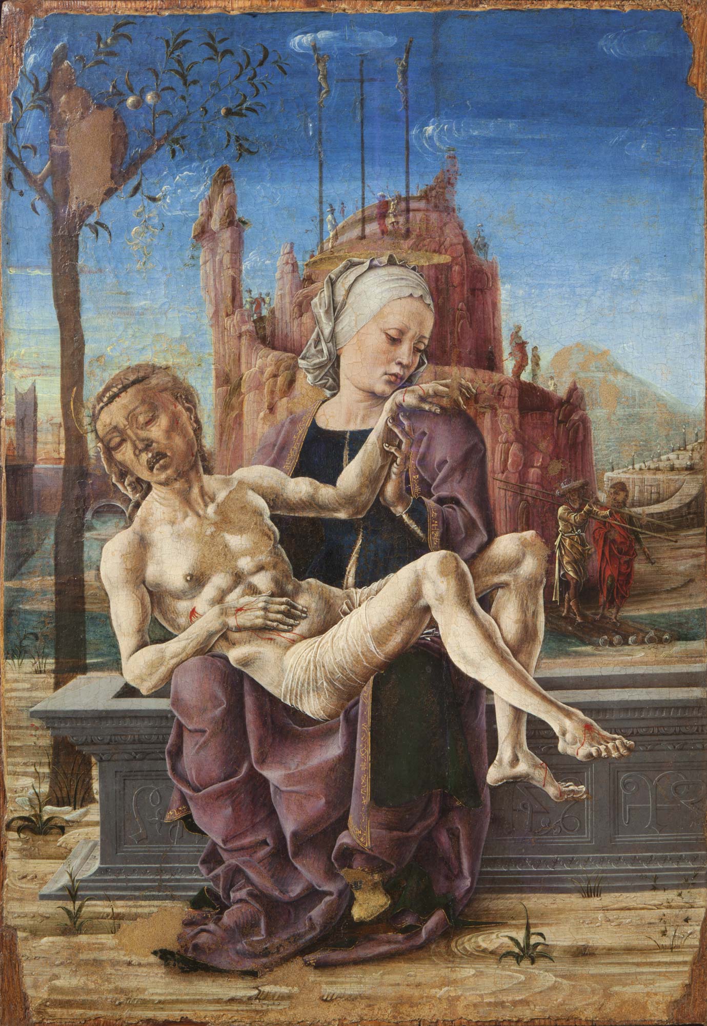 Cosmè Tura, Pietà (vers 1460 ; tempera et huile sur panneau, 47,7 x 33,5 cm ; Venise, Fondazione Musei Civici, Museo Correr) © 2023 Fondazione Musei Civici di Venezia Cosmè Tura, Pietà (vers 1460 ; tempera et huile sur panneau, 47,7 x 33,5 cm ; Venise, Fondazione Musei Civici, Museo Correr) © 2023 Fondazione Musei Civici di Venezia