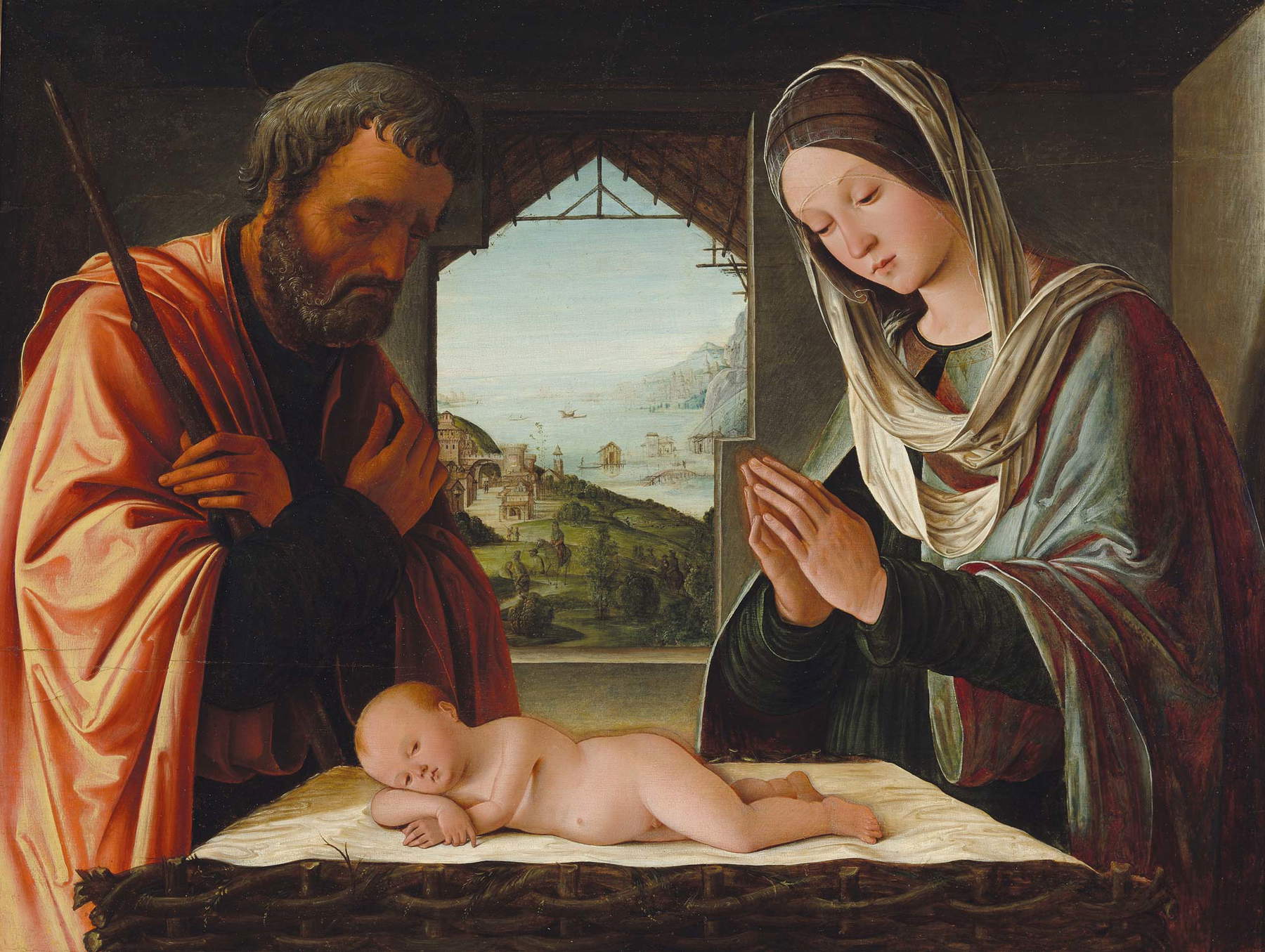 Lorenzo Costa, Adoration de l'enfant (vers 1494 ; tempera et huile sur panneau, 64,5 x 85,8 cm ; Lyon, Musée des Beaux-Arts) © MBA, photo Alain Basset Lorenzo Costa, Adoration de l'enfant (vers 1494 ; tempera et huile sur panneau, 64,5 x 85,8 cm ; Lyon, Musée des Beaux-Arts) © MBA, photo Alain Basset