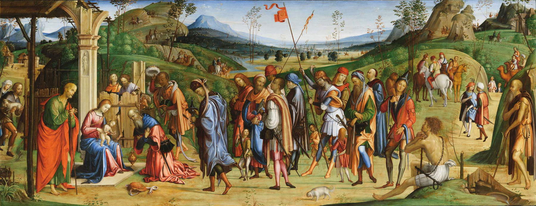 Lorenzo Costa, Adoration des Mages (1499 ; huile sur panneau, 73,9 x 181,5 cm ; Milan, Pinacothèque de Brera) © Pinacothèque de Brera Lorenzo Costa, Adoration des Mages (1499 ; huile sur panneau, 73,9 x 181,5 cm ; Milan, Pinacothèque de Brera) © Pinacothèque de Brera