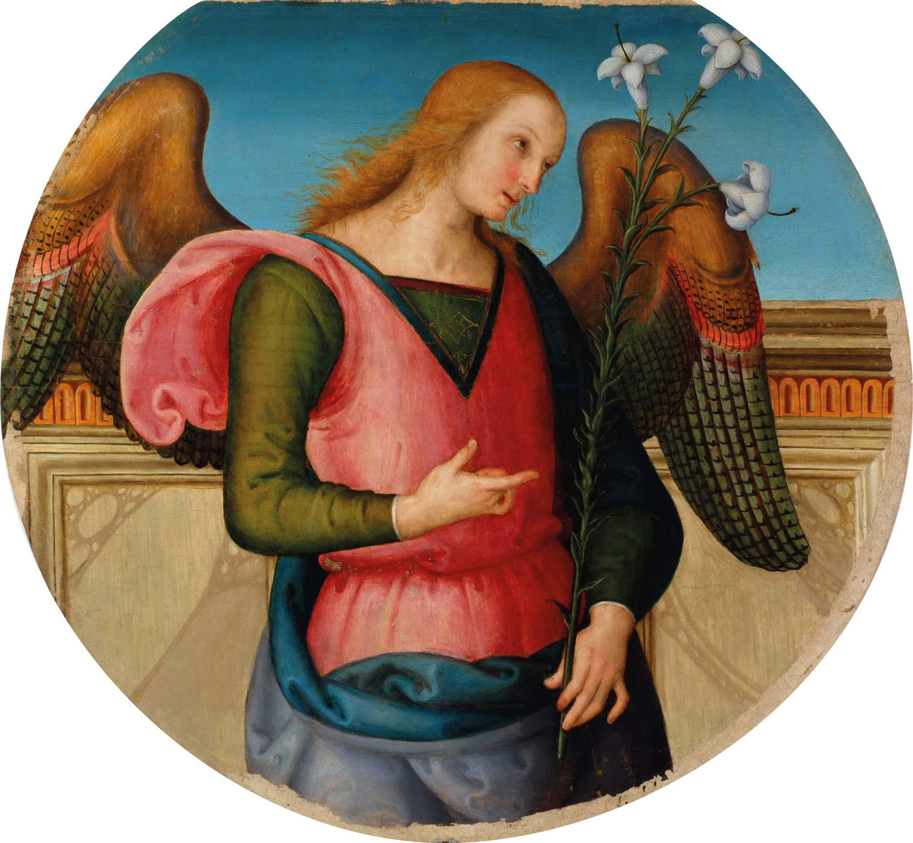 Pietro Vannucci dit Pérugin, Archange Gabriel (1502-12 ; huile sur panneau, diamètre 102 cm ; Pérouse, Galleria Nazionale dell'Umbria) Avec l'autorisation du ministère de la Culture, photo Sandro Bellu Pietro Vannucci dit Pérugin, Archange Gabriel (1502-12 ; huile sur panneau, diamètre 102 cm ; Pérouse, Galleria Nazionale dell'Umbria) Avec l'autorisation du ministère de la Culture, photo Sandro Bellu
