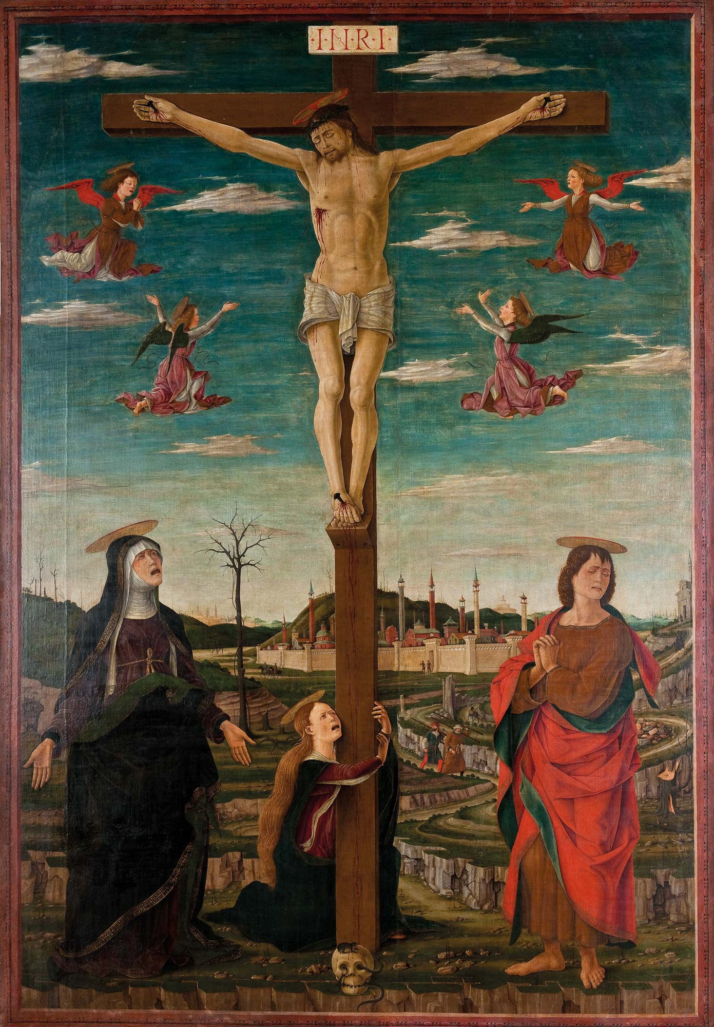 Vicino da Ferrara, Crucifixion (vers 1465 ; tempera et huile sur toile, 312 x 214 cm ; Paris, Musée des Arts Décoratifs) © Les Arts Décoratifs / Jean Tholance