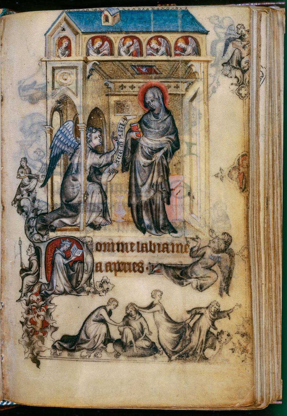 Jean Pucelle, Verkündigung, aus dem Stundenbuch der Jeanne d'Evreux (1324-1328; illuminierte Handschrift, 92 x 62 mm; New York, Metropolitan Museum, m. 54.1.2)