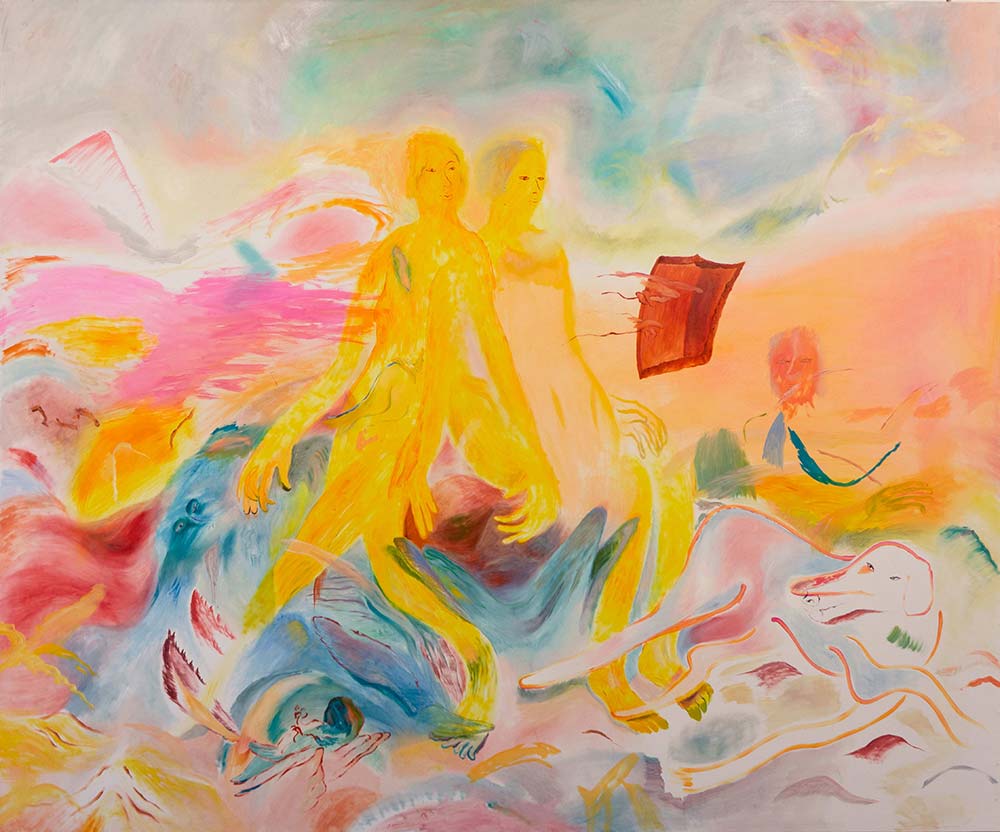 Francesca Banchelli, Event (2020; olio, acrilico e pigmento su cotone, 180 x 150 cm) Francesca Banchelli, Event (2020; olio, acrilico e pigmento su cotone, 180 x 150 cm)