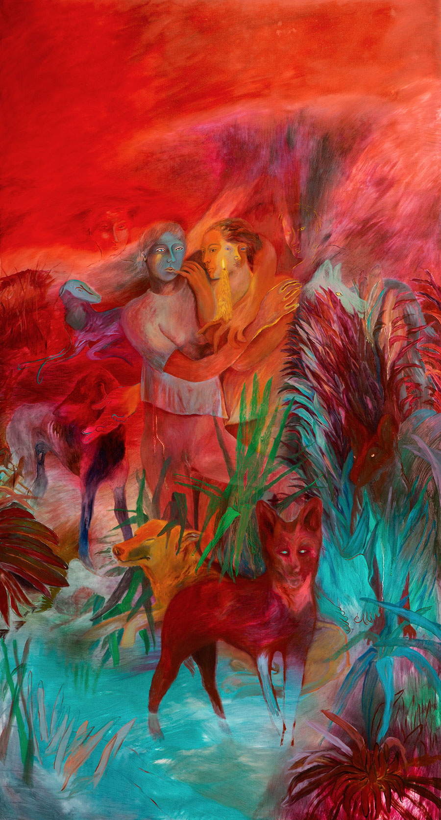 Francesca Banchelli, I cani silenziosi (2020; olio su cotone, 109 x 200 cm) Francesca Banchelli, I cani silenziosi (2020; olio su cotone, 109 x 200 cm)